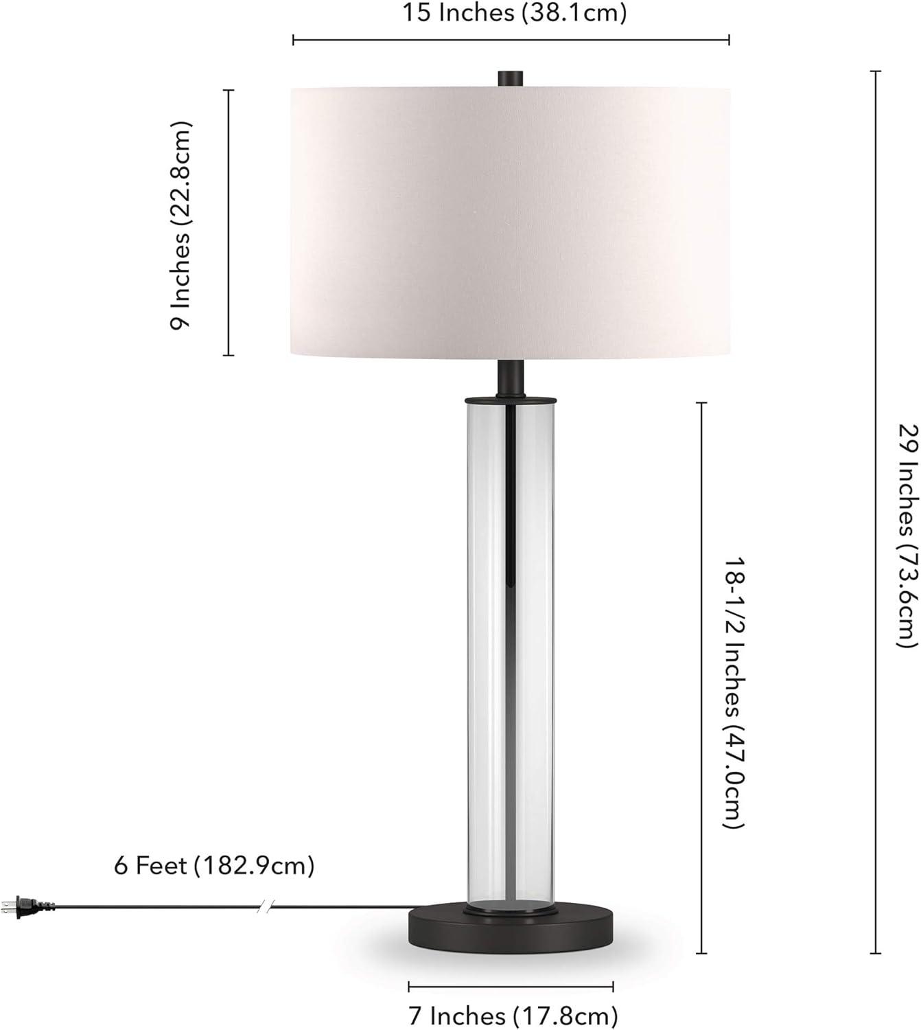 Evelyn&Zoe 29" Traditional Clear Glass Table Lamp with White Drum Linen Shade