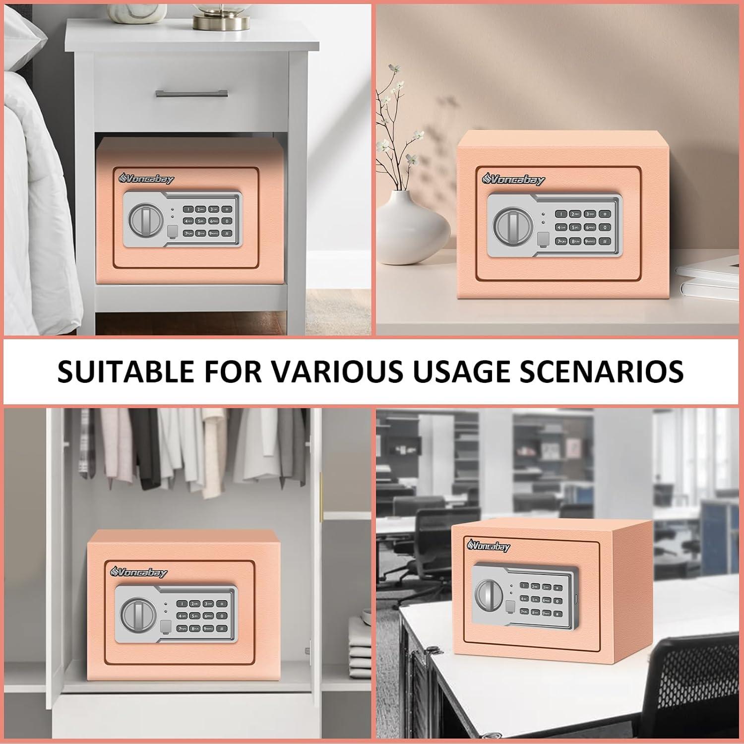 Voncabay Money Safe Box for Home with Sensor Light and Mute Function & Fireproof Security Safe Box with Emergency Power Outlet & with Digital Keypad-khaki