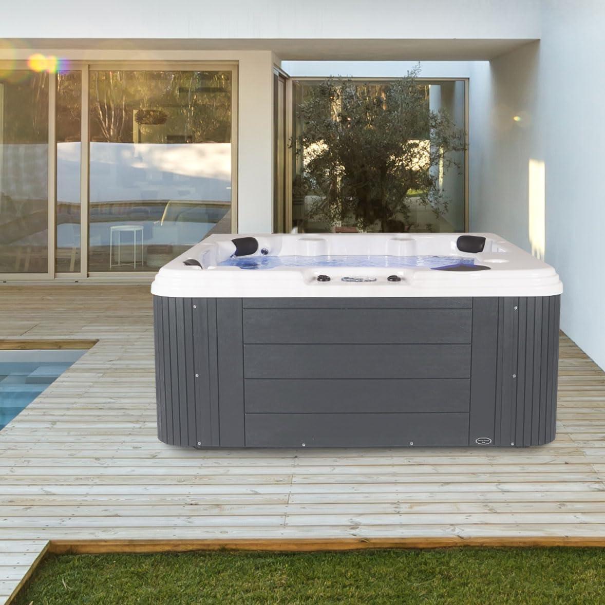Aqualife® by Strong Spas® Annapolis™ 6-Person 50-Jet Lounger Hot Tub Spa with 2 Pumps, LED Lighting, Stainless Steel Heater and Ozonator, Insulated Cover Included