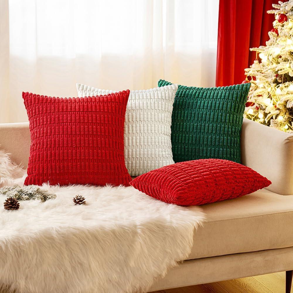 Red Corduroy 18x18 Inch Boho Pillow Covers, Set of 2