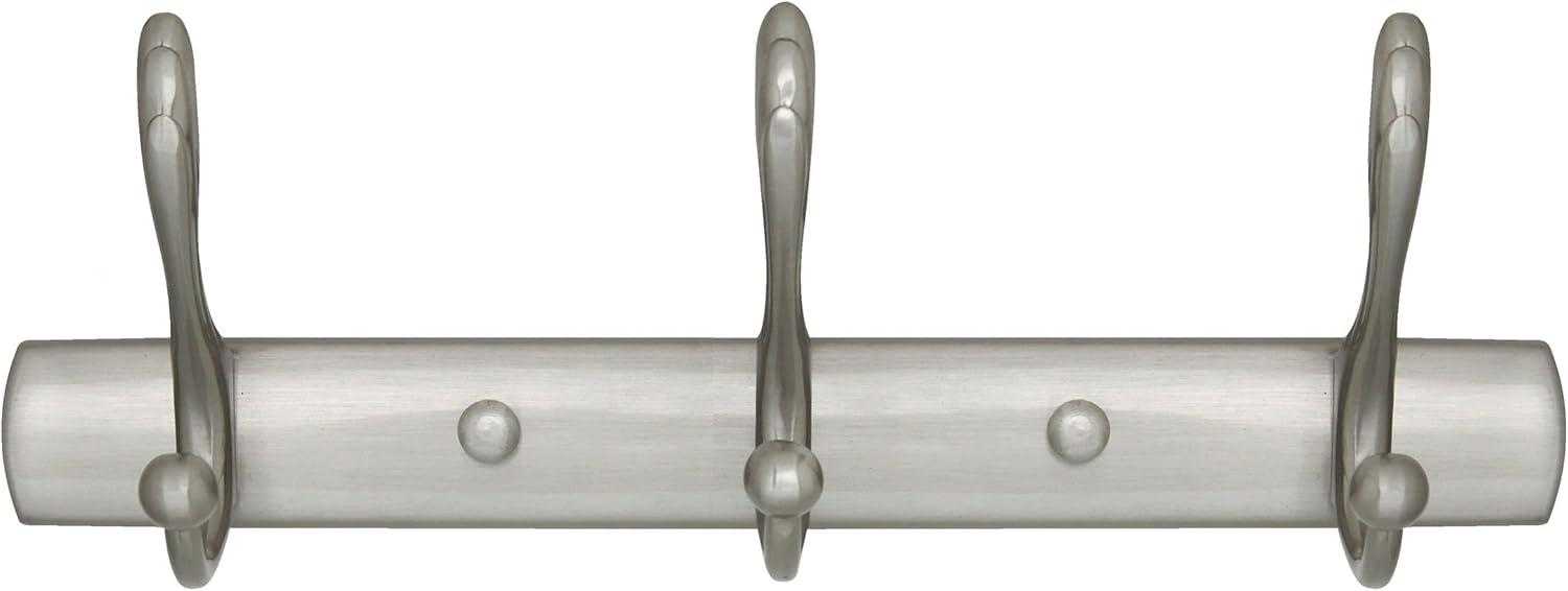 Satin Nickel Triple J-Hook Wall Mounted Towel Rack