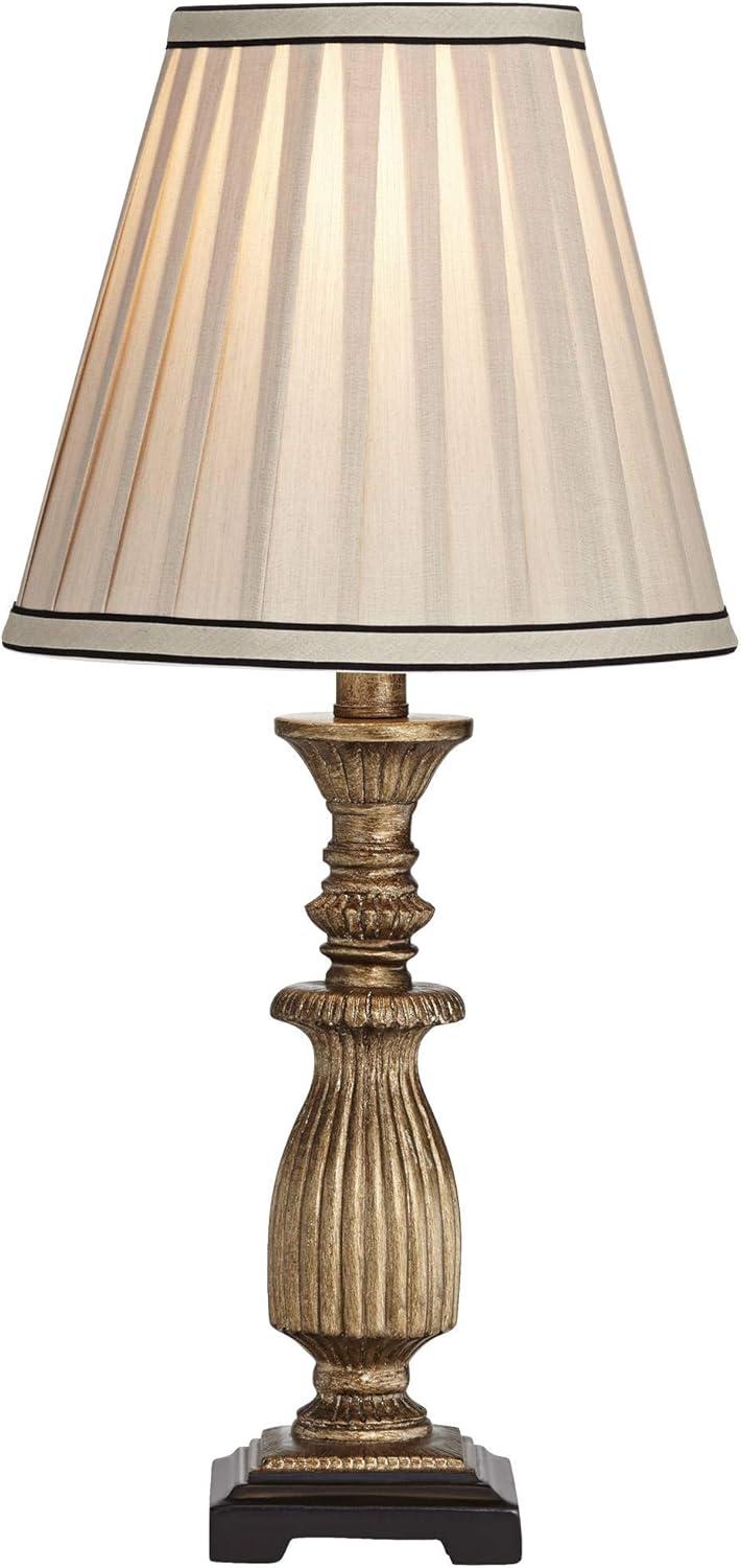 Regency Hill Ribbed Traditional Rustic Accent Table Lamp 18" High Antique Gold Beige Fabric Pleated Empire Shade for Bedroom Living Room Bedside Kids