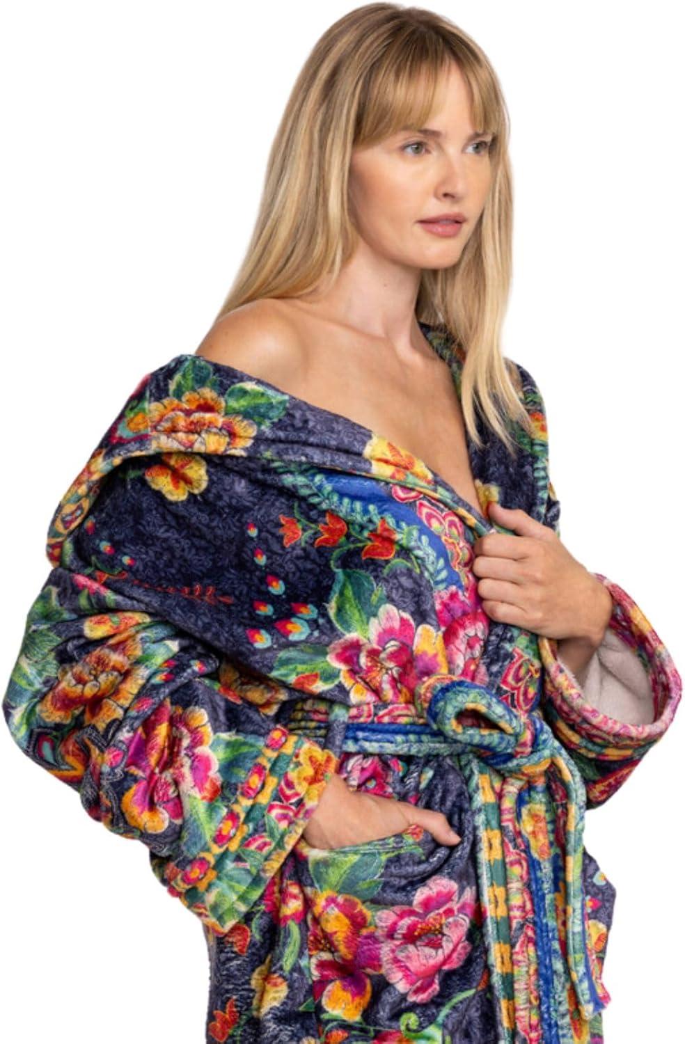 Floral Multicolor Polyester Cozy Robe with Belt and Pockets