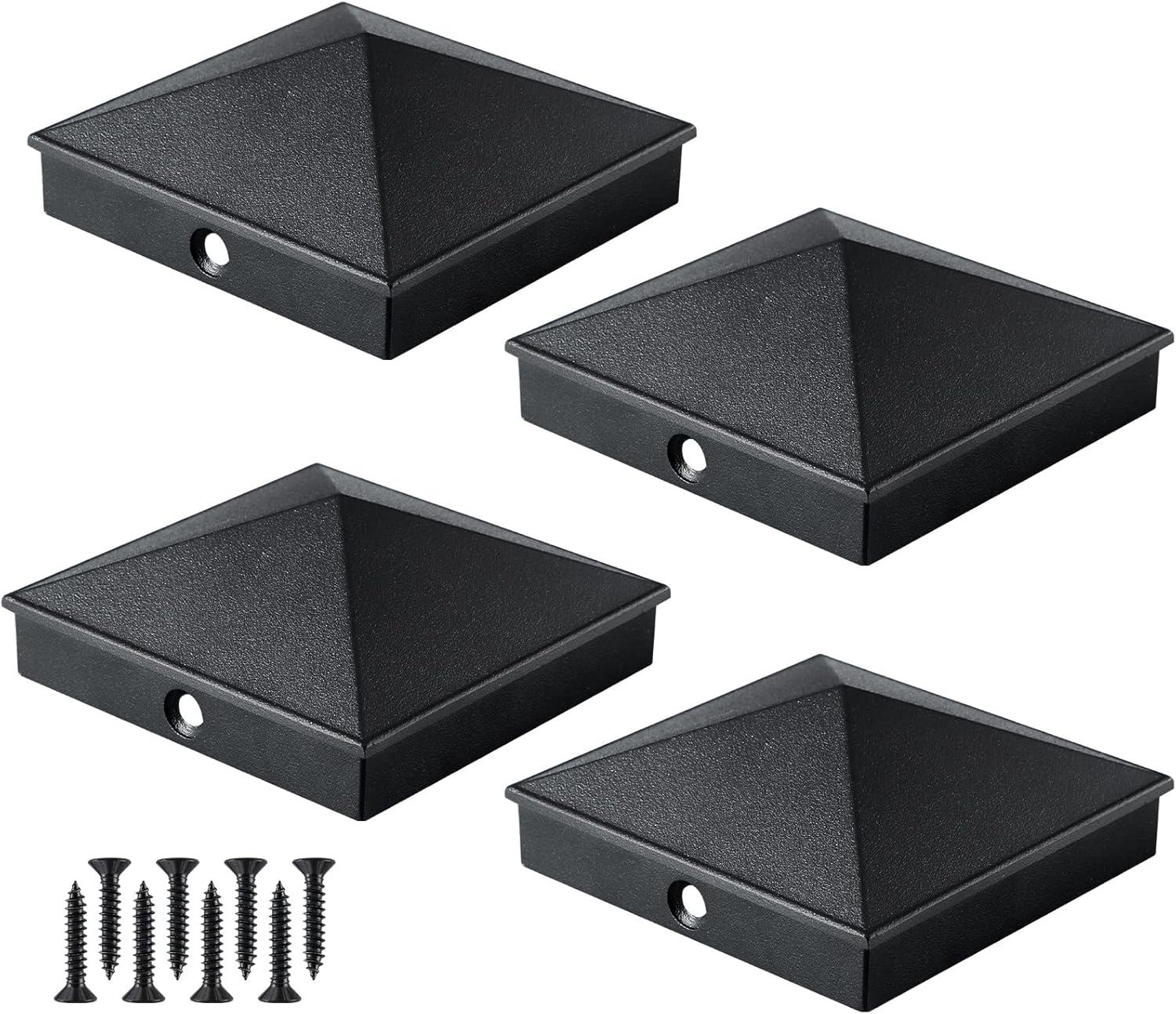 Black Aluminum Pyramid Fence Post Caps for 3.5"×3.5" Wood Posts, Pack of 4