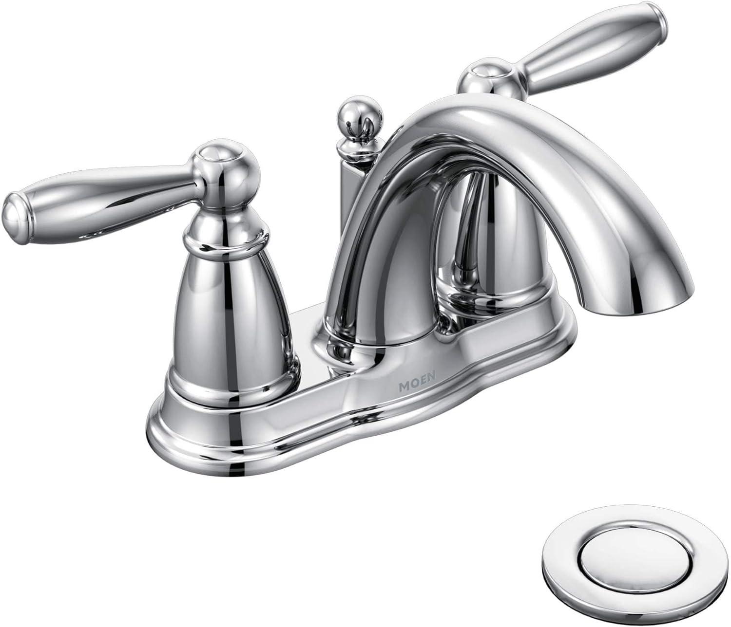 Chrome Two-Handle Centerset Bathroom Faucet with Drain Assembly