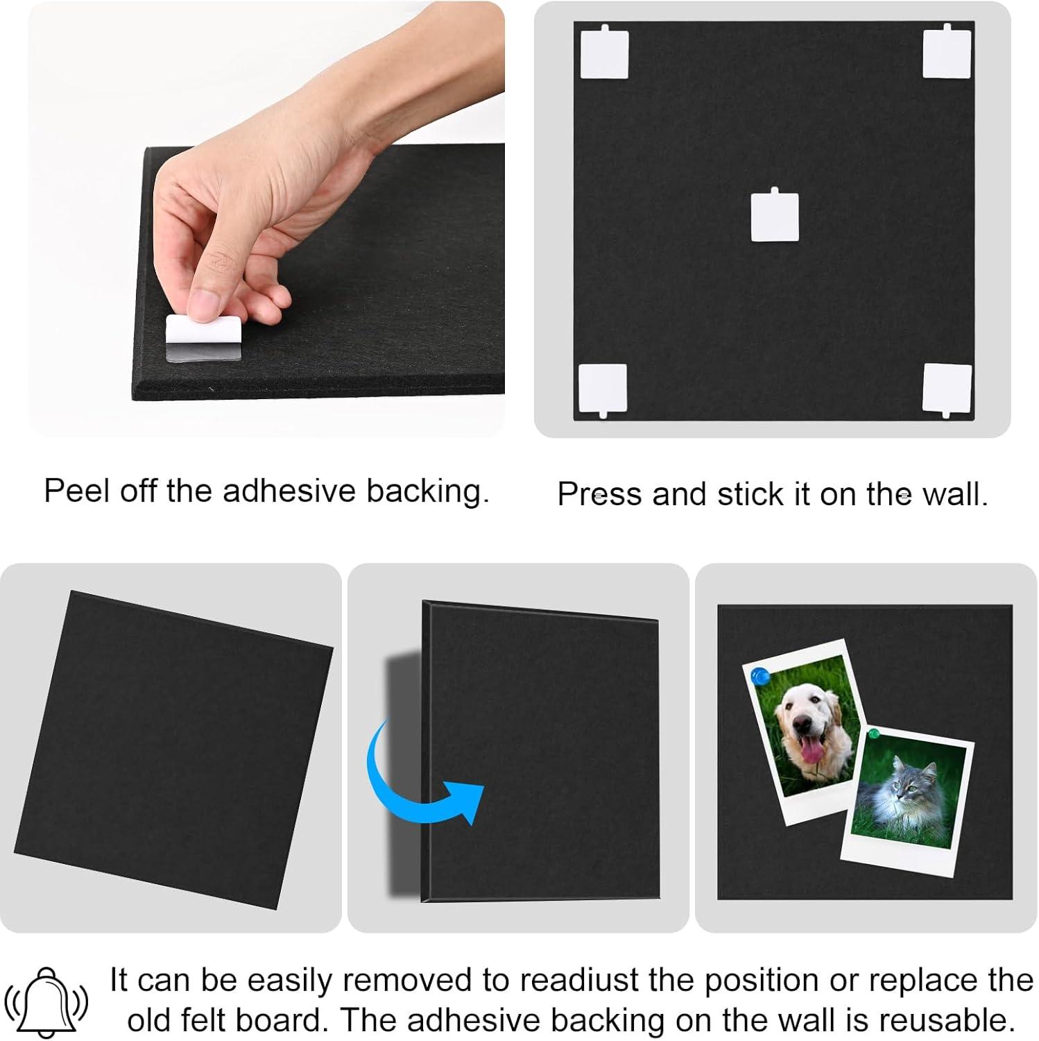Large Cork Board Alternative 48" x 36", Black Bulletin Board, 12 Pack Felt Wall Tiles With 50 Pushpins, Pin Board Tack Board for Office (Dark Blue)