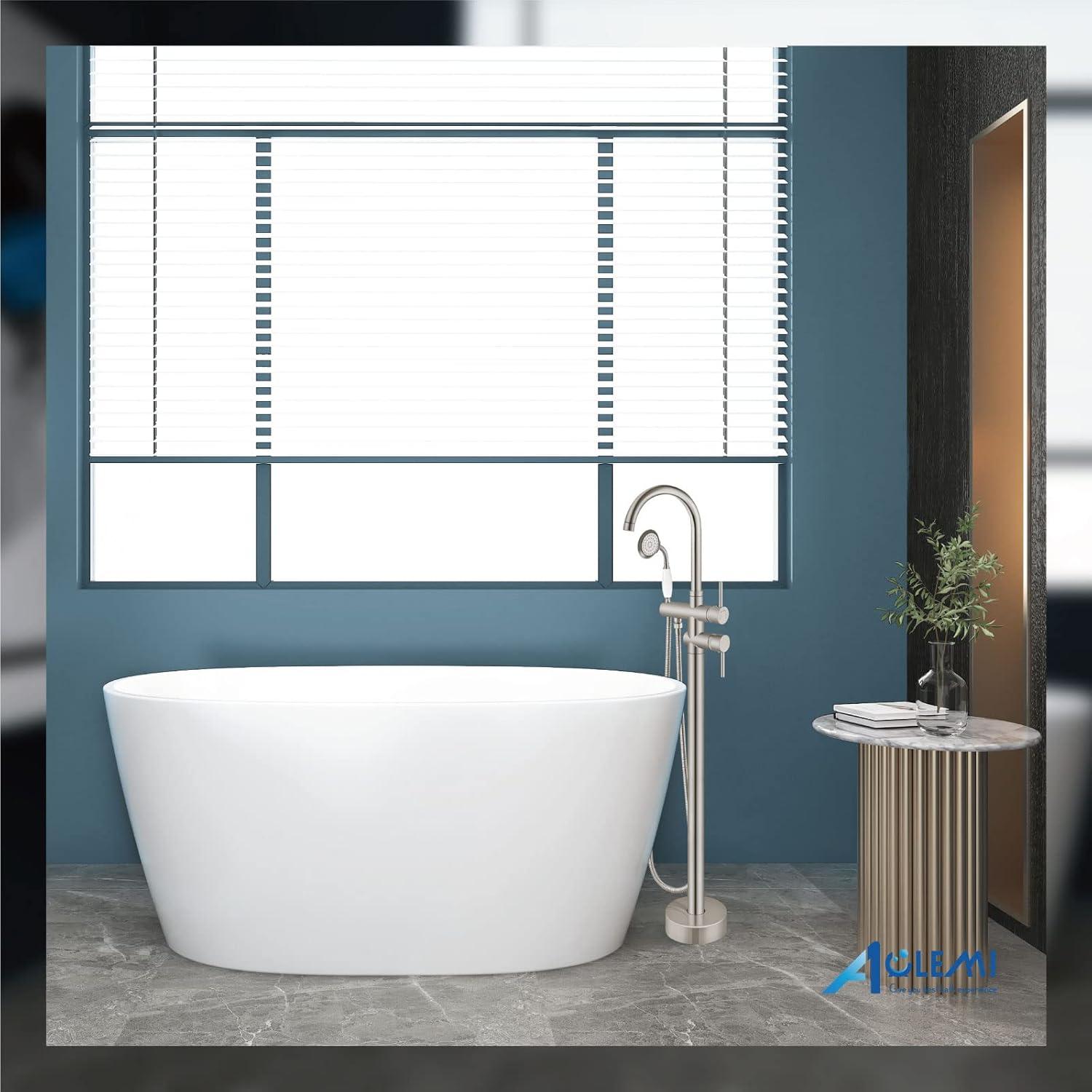 Aolemi Floor Mount Bathtub Faucet Freestanding Tub Filler Standing High Flow Shower Faucets with Ceramic Handheld Brushed Nickel
