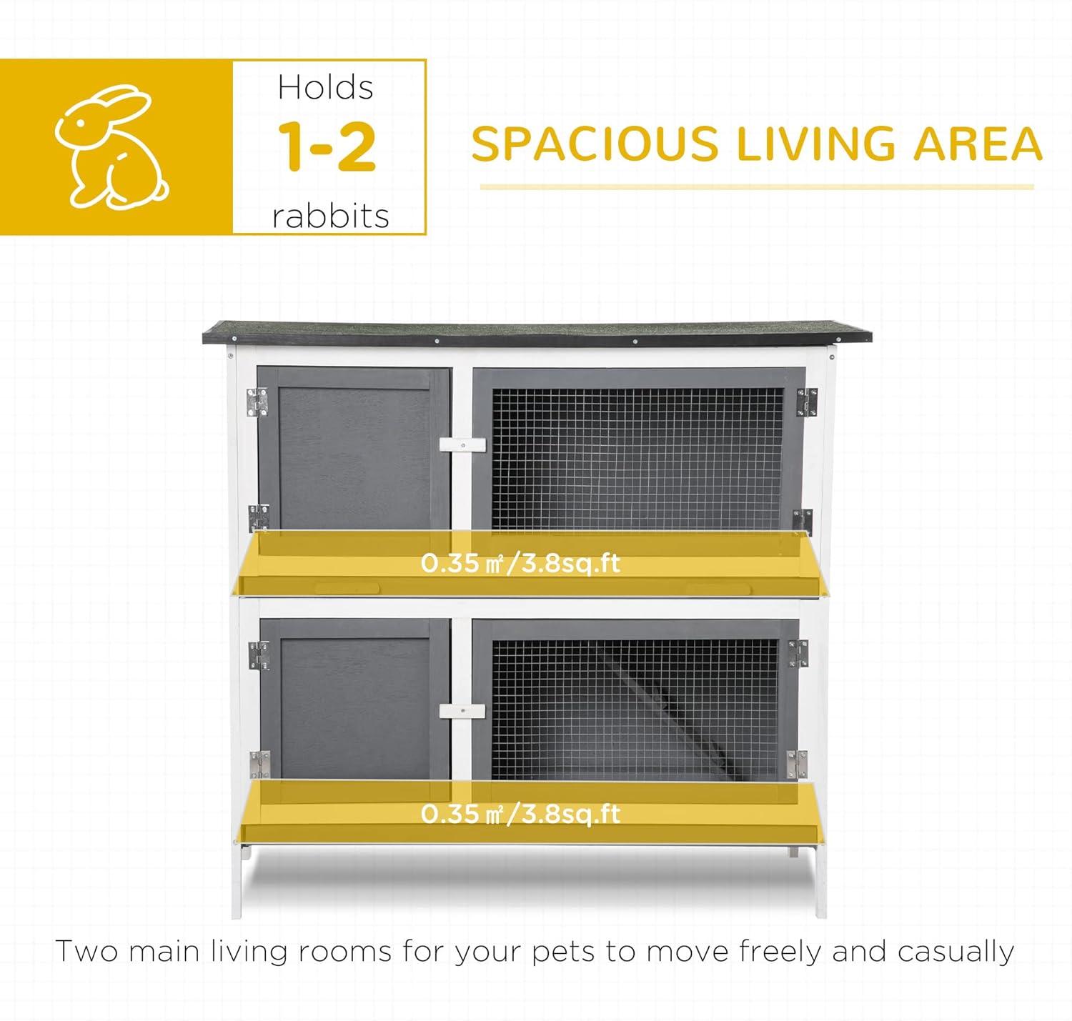 PawHut Wooden Bunny Hutch Rabbit Hutch Small Animals Habitat with Ramp, Removable Tray and Weatherproof Roof, Indoor/Outdoor