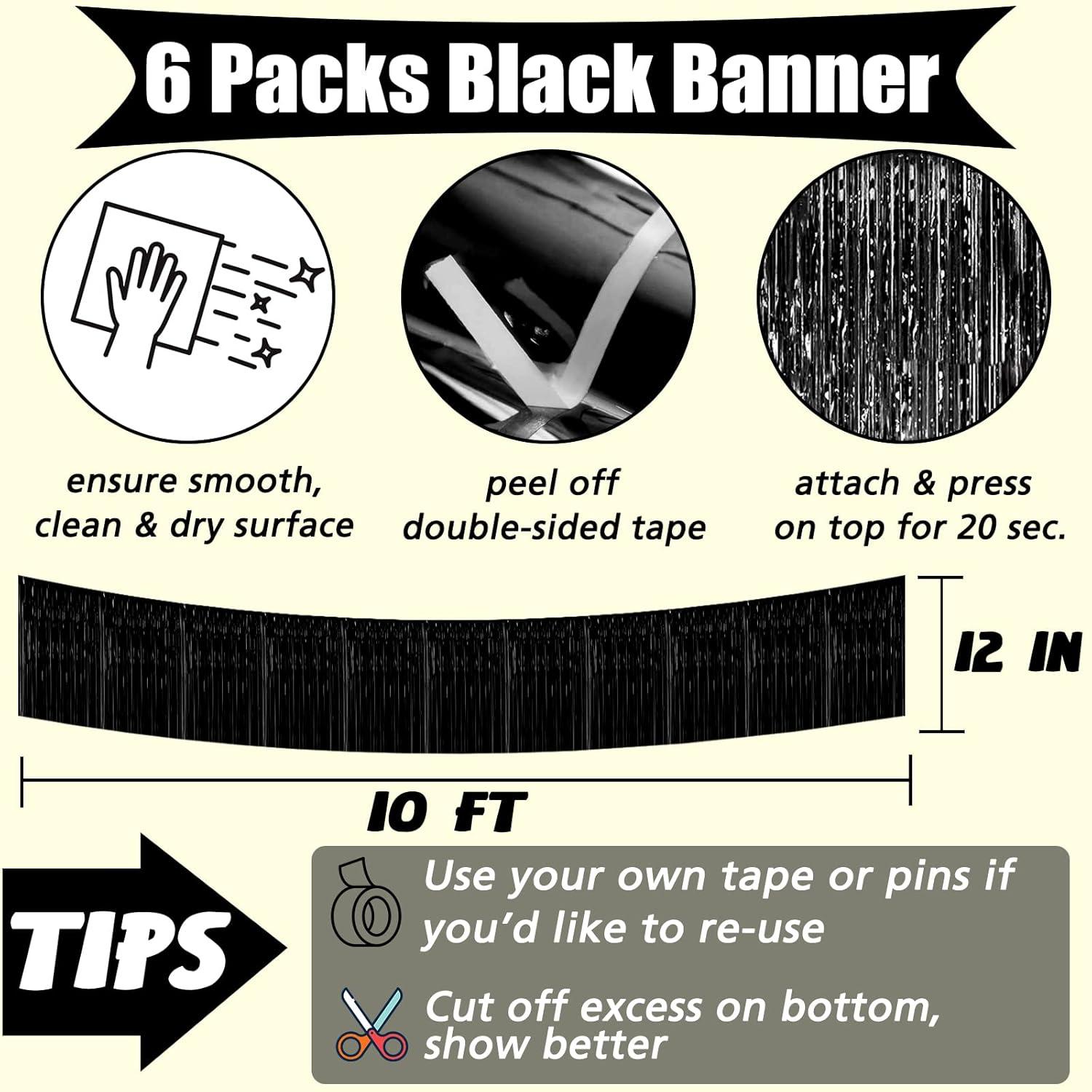 6 Pack 10 Feet Metallic Foil Fringe Garland Tinsel Streamers, Boriyuan Wall Hanging Fringe Backdrop Banner for Parade Floats, Wedding, Birthday, Christmas, New Year Party Decorations (Black)