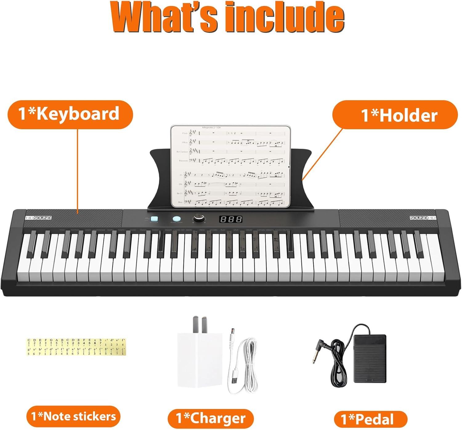 Garvee 61 Key Keyboard Piano, Protable Electric Semi-Weighted Piano Keyboard for Beginner/Professional, Built In Speakers, Pedal, for Christmas Gift