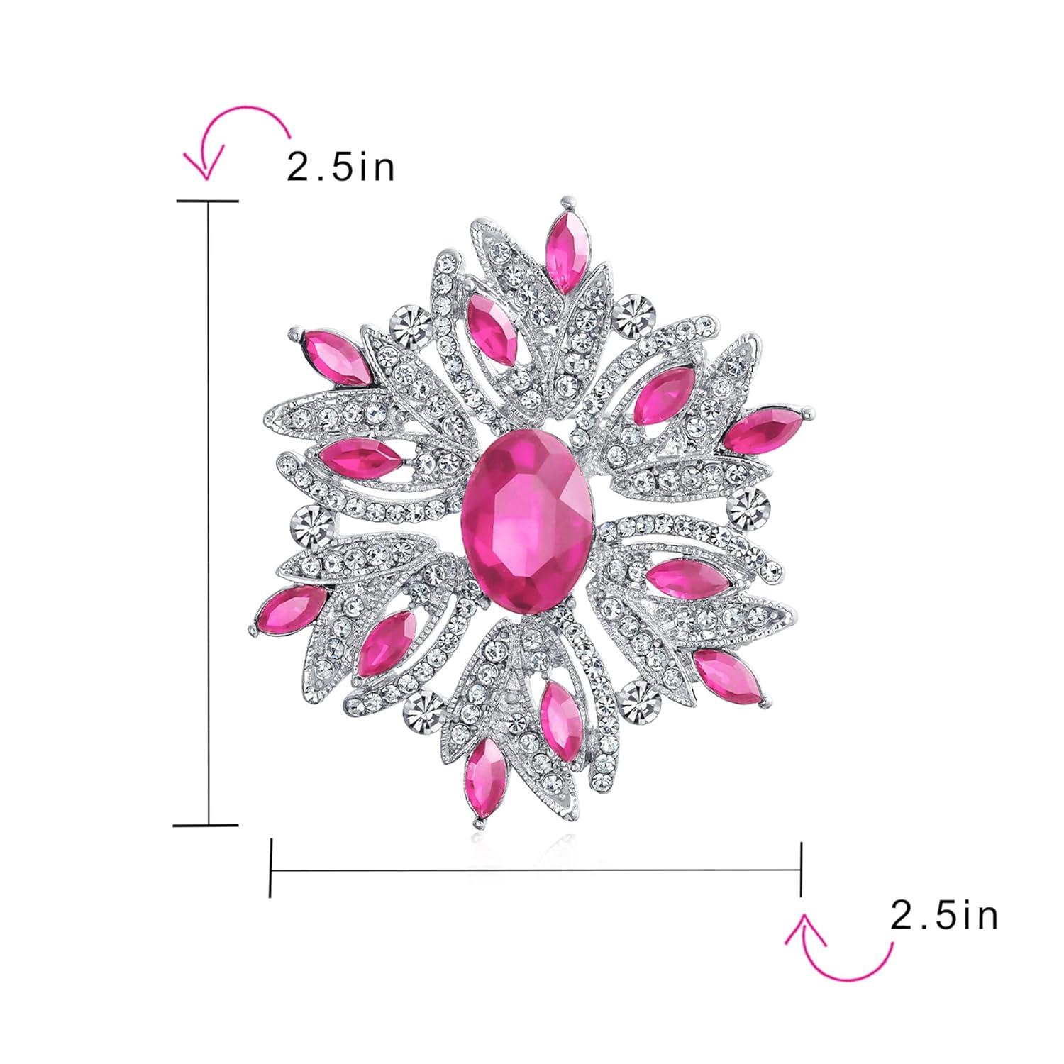 Unique Bargains Women's Rhinestone Flower Brooch Pin Red