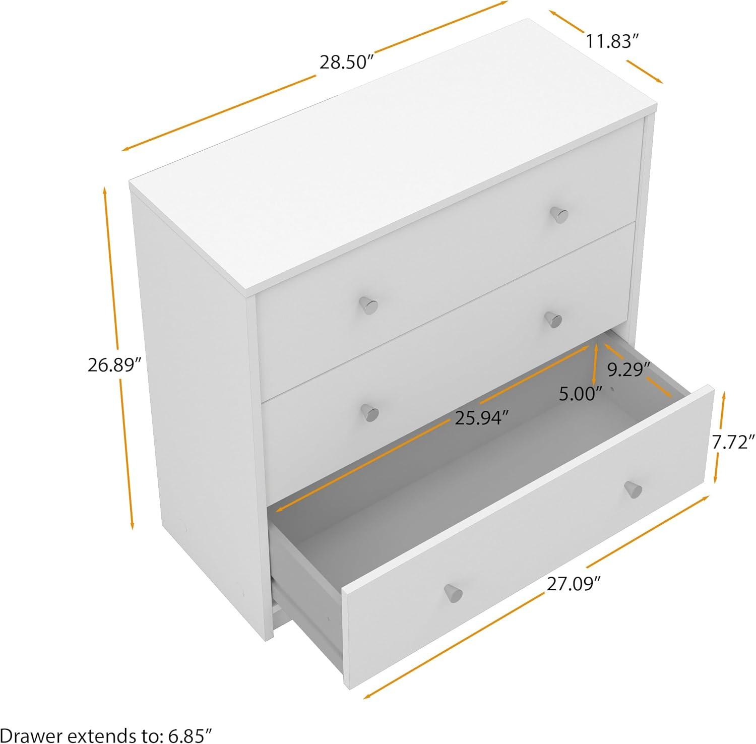 Wood Portland 3 Drawer Chest in White-Tvilum