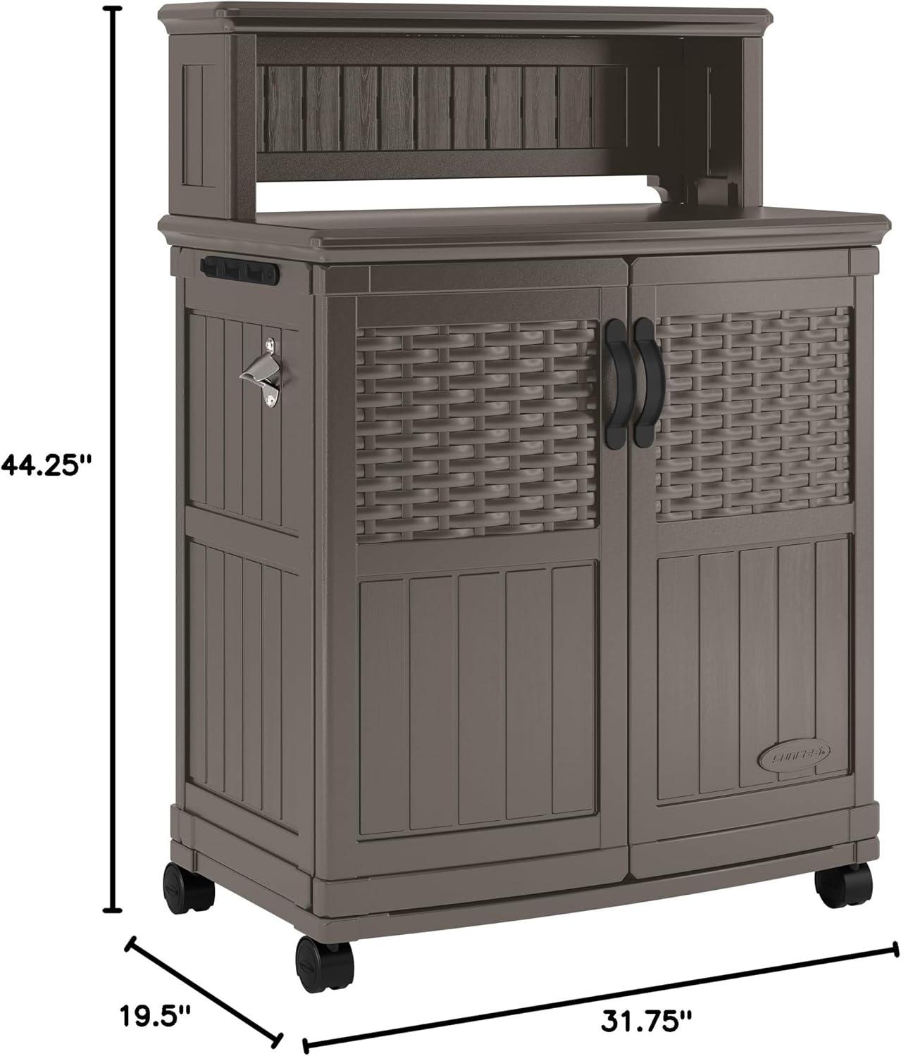 Suncast Patio Plastic Storage and Prep Station with Wicker Pattern, Stoney Gray