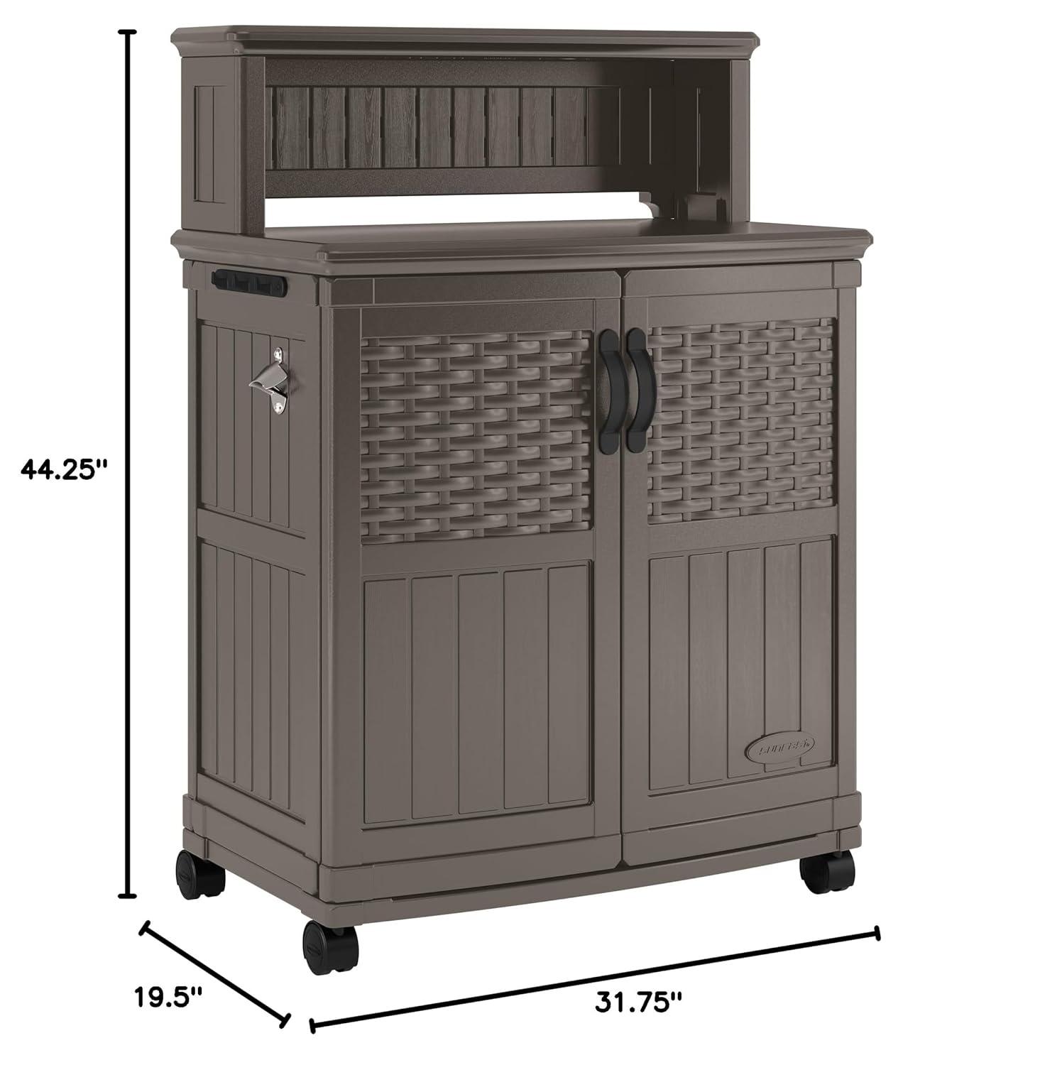 Suncast Patio Plastic Storage and Prep Station with Wicker Pattern, Stoney Gray