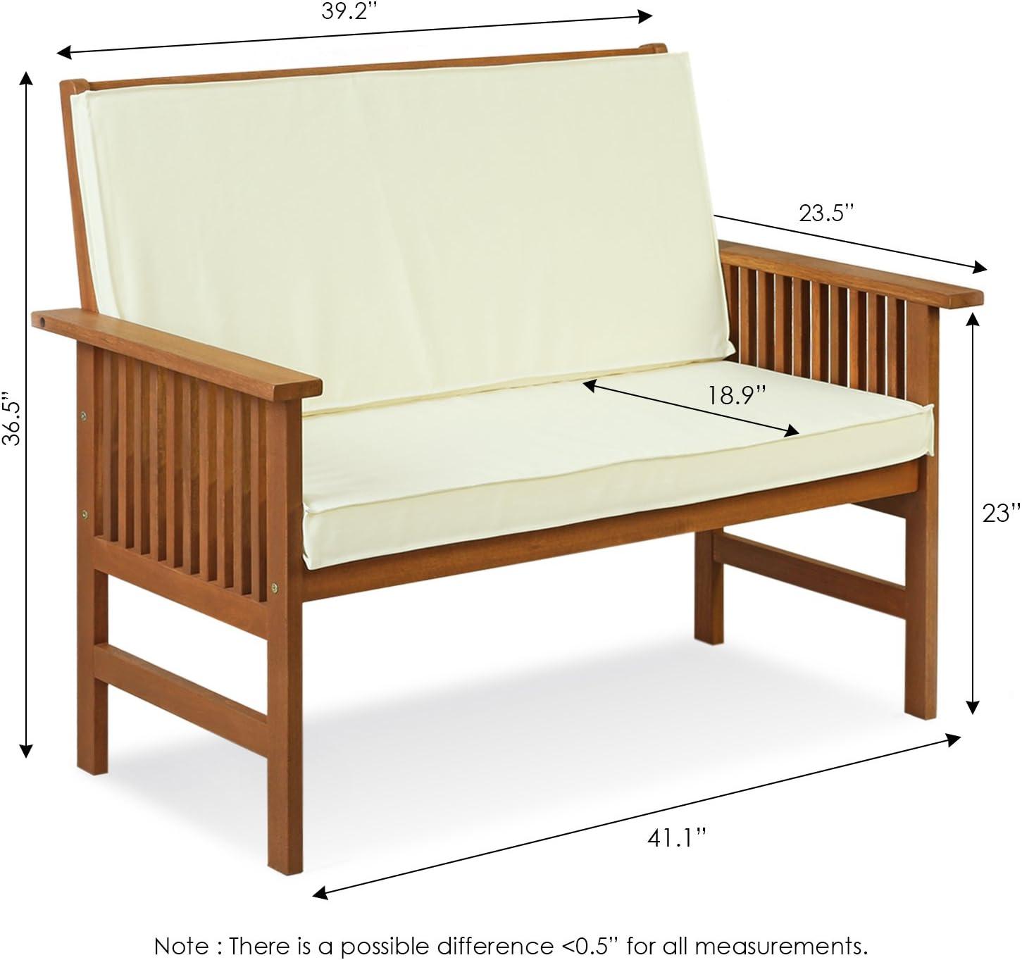 Tioman Natural Hardwood Outdoor Bench with Beige Cushions