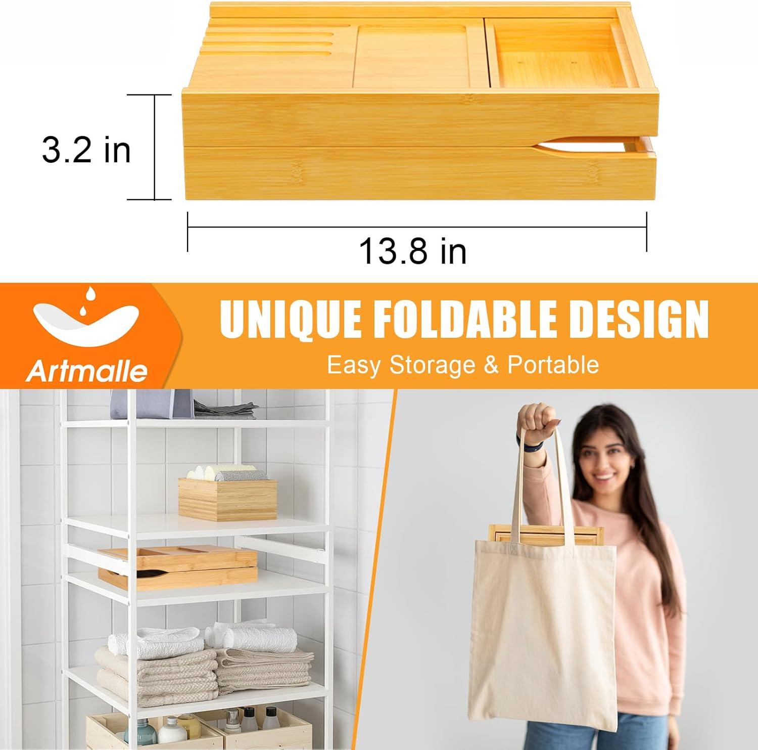 Premium Bathtub Caddy Tray,Expandable Bamboo Bath Tray for Tub,Foldable Minimalist Bathroom Accessories with Book Stand for Home Spa Relaxing,Unique House Warming Gifts,Natural