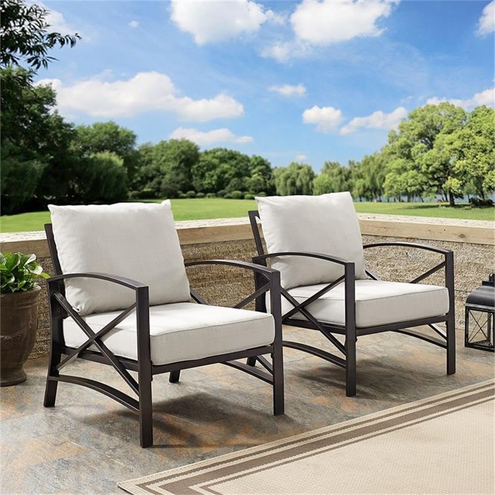 2pc Kaplan Outdoor Chair Set Oatmeal - Crosley: Steel Frame, UV-Resistant Cushions, Patio Seating