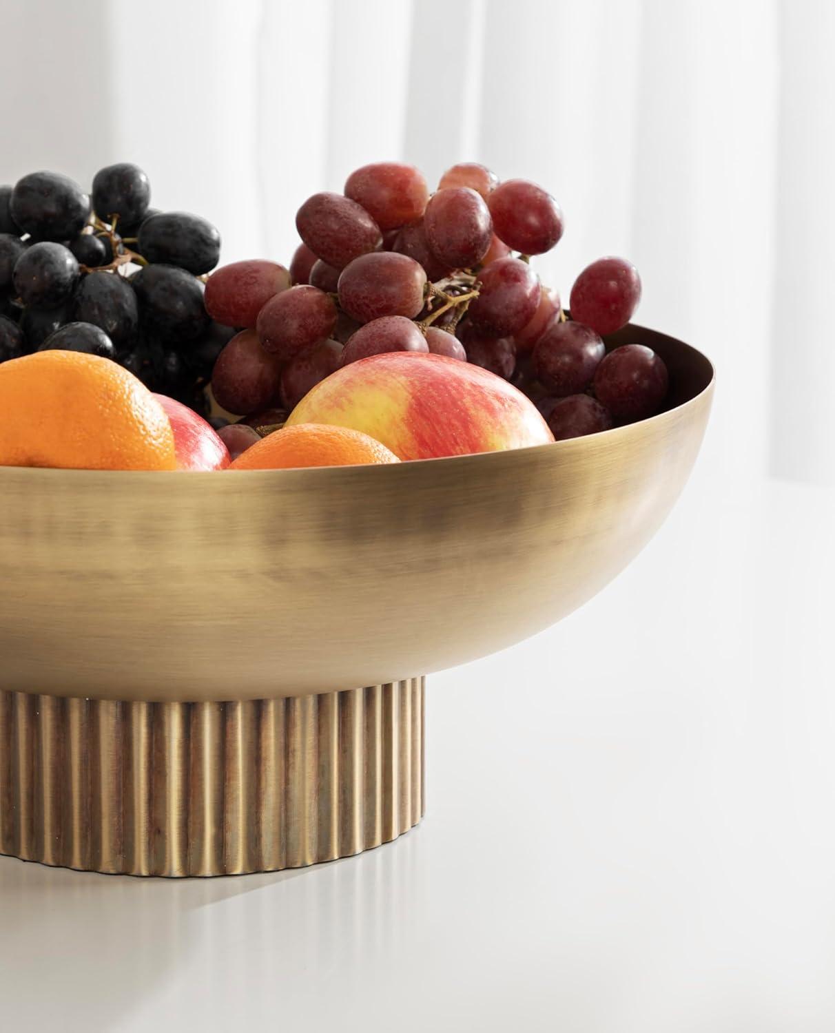 Kate and Laurel Rooks Ribbed Decorative Metal Bowl, 12 Inch Diameter, Brass, Modern Raised Fruit Bowl for Kitchen Counter or Use as a Key Bowl for an Entryway Table