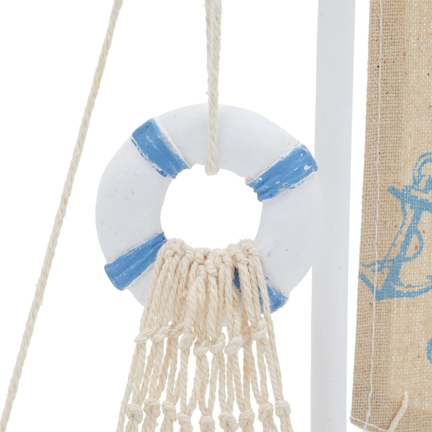 Life is A Journey, Enjoy It Wooden Sailboat Model with Flag, Net, Starfish, and Floating Tube for Nautical Home and Bathroom Boat Decor, Countertop, Shelf (13x8x3 in)