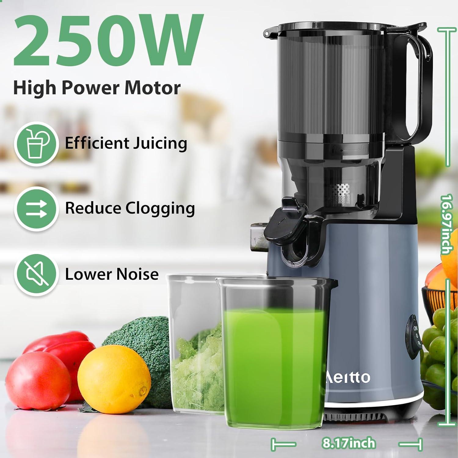 Aeitto Aeitto 250W Masticating Juicer, Cold Press with 5.3" Feed Chute & 1.7L Capacity, Easy to Clean, High Juice Yield