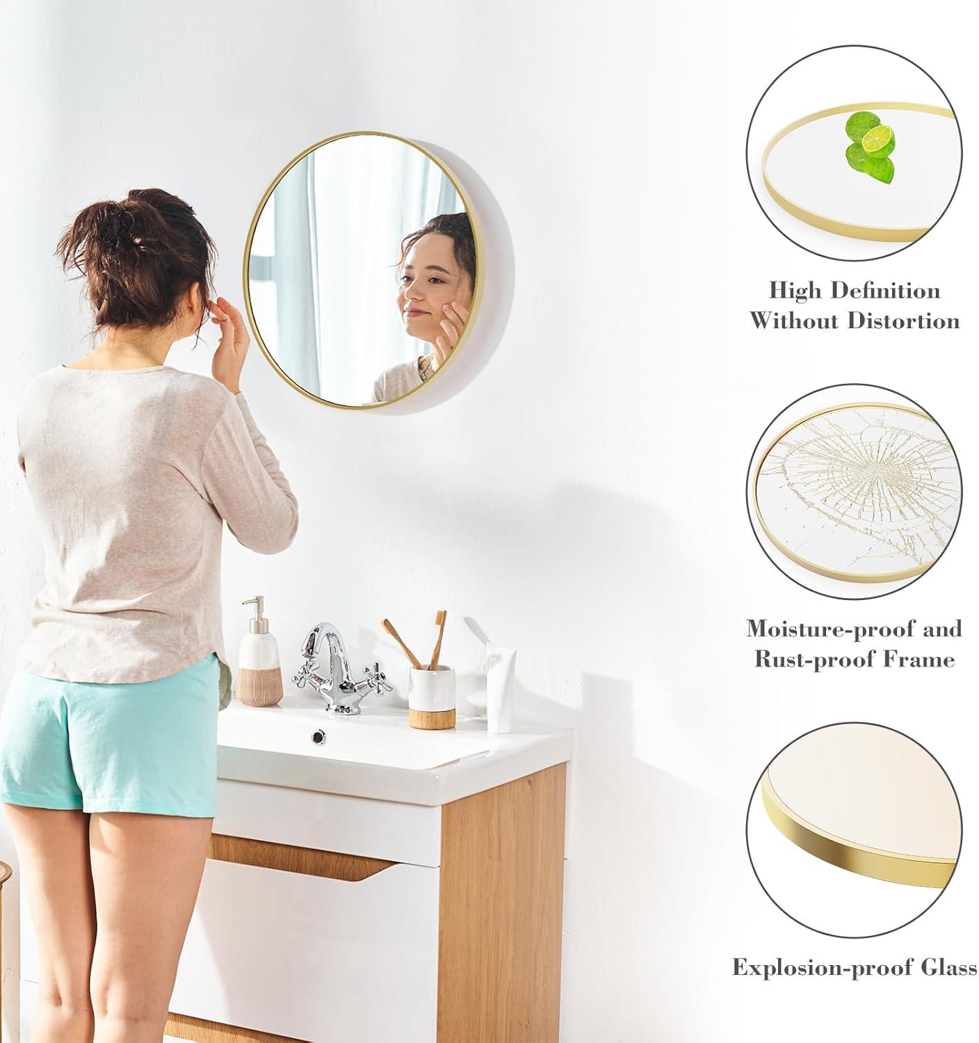 gold Round Wall Mirror, Bathroom Mirrors for Over Sink, Circle Mirror for Bathroom, Entryway, Bedroom, Vanity (20 Inch)