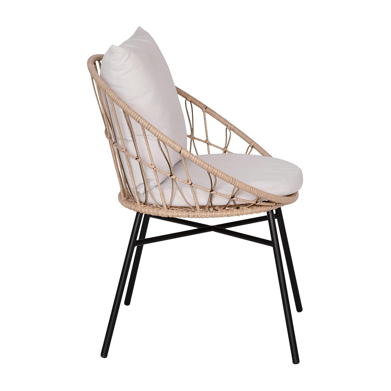 Flash Furniture Devon Set of 2 Indoor/Outdoor Modern Papasan Patio Chairs, Rope with Tan Finish PE Wicker Rattan and Light Gray Cushions