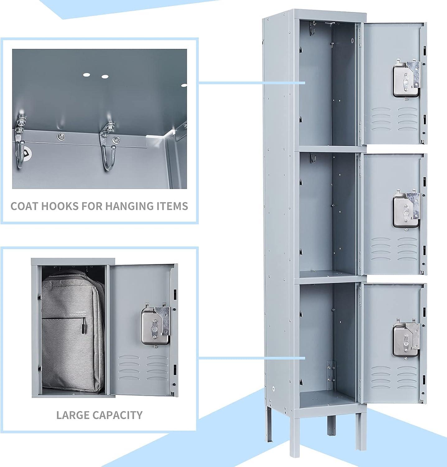 Gray 3-Door Steel Office Storage Locker Cabinet