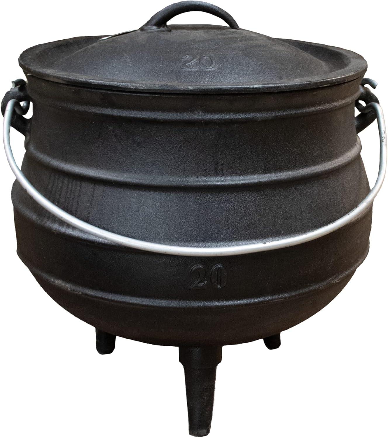 Lehman's Campfire Cooking Kettle Pot - Cast Iron Potje Dutch Oven with 3 Legs and Lid, 15.25 inch, 4.75 Gallon