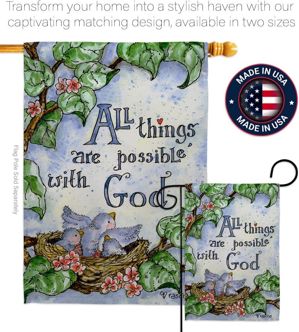 Breeze Decor 15110 All Things Are Possible with God 2-Sided Vertical Impression House Flag - 28 x 40 in.