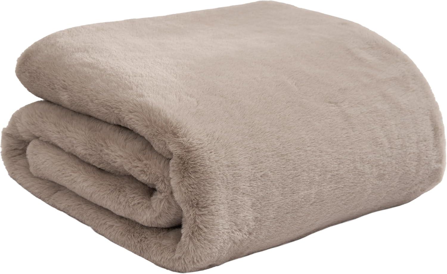 Lucky Brand Reversible Solid Rabbit Mink Faux Fur Luxurious & Soft Thow Blankets - 50" x 70"