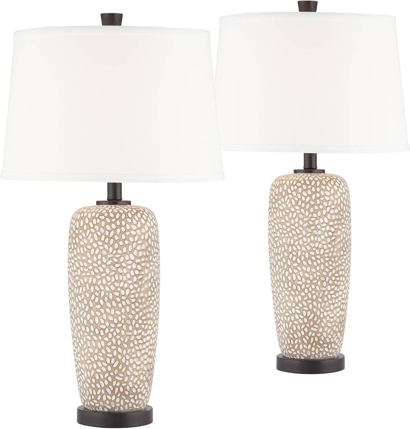 360 Lighting Anna 27 1/4" Tall Modern Coastal Table Lamps Set of 2 Beige Pebbled White Shade Living Room Bedroom Bedside Nightstand House Office