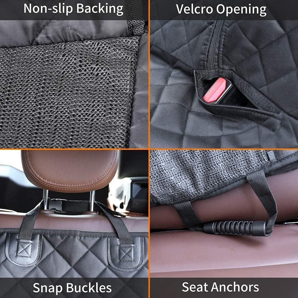 Black Quilted Waterproof Dog Car Seat Cover with Belt