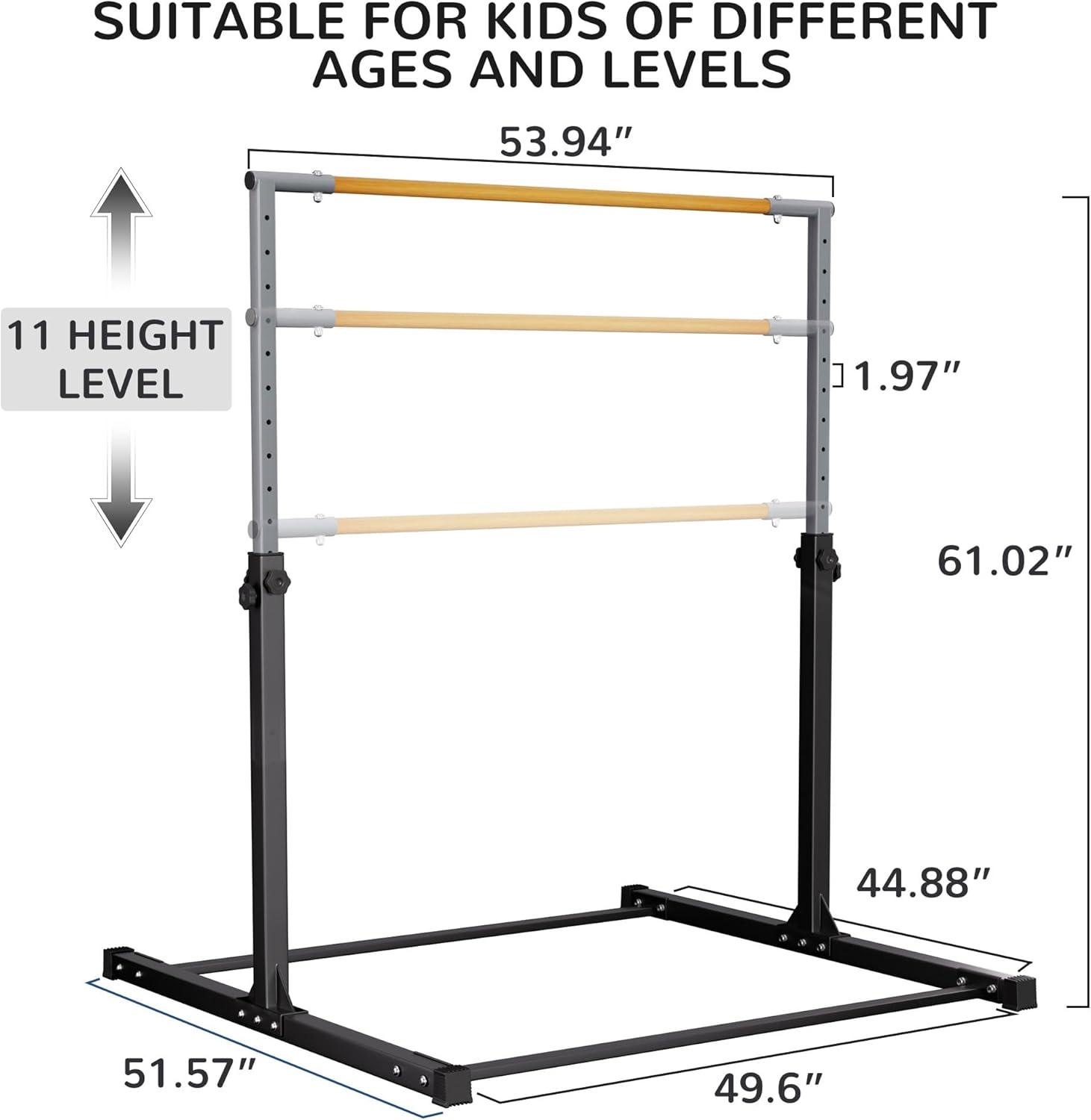 Adjustable Black and Yellow Steel Gymnastics Bar for Kids