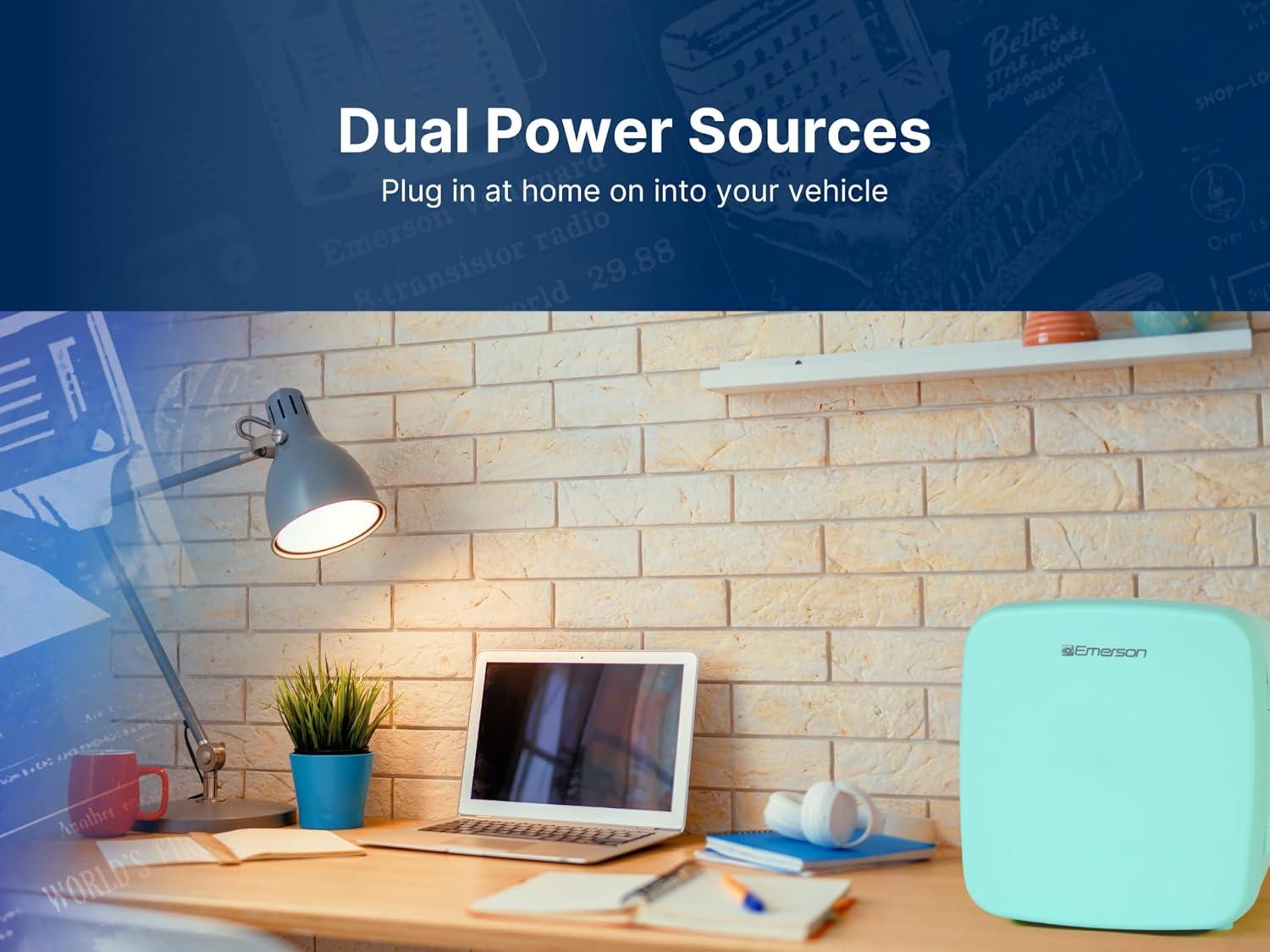 Emerson Emerson EFC-5001 Portable XL Mini Fridge Cooler for 12 Cans, 8L Capacity, AC/DC Power Compatibility, Removable Shelf, Lightweight Design – Ideal for Home, Office, Travel, Dorms, and Outdoor Use