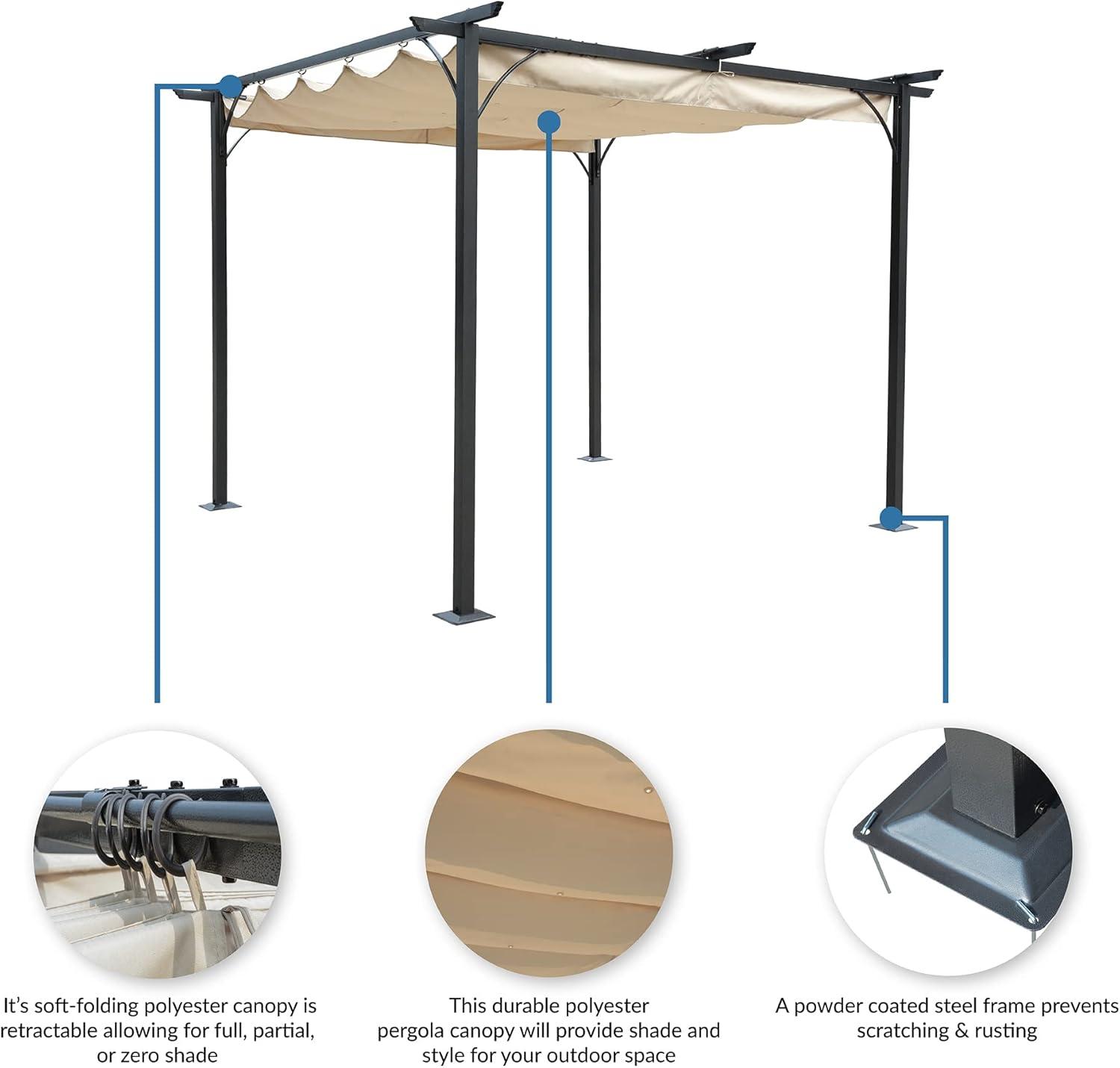 Blue Wave NU6894 Retractable Roman Shade Pergola Canopy - Champagne, Black & Bronze