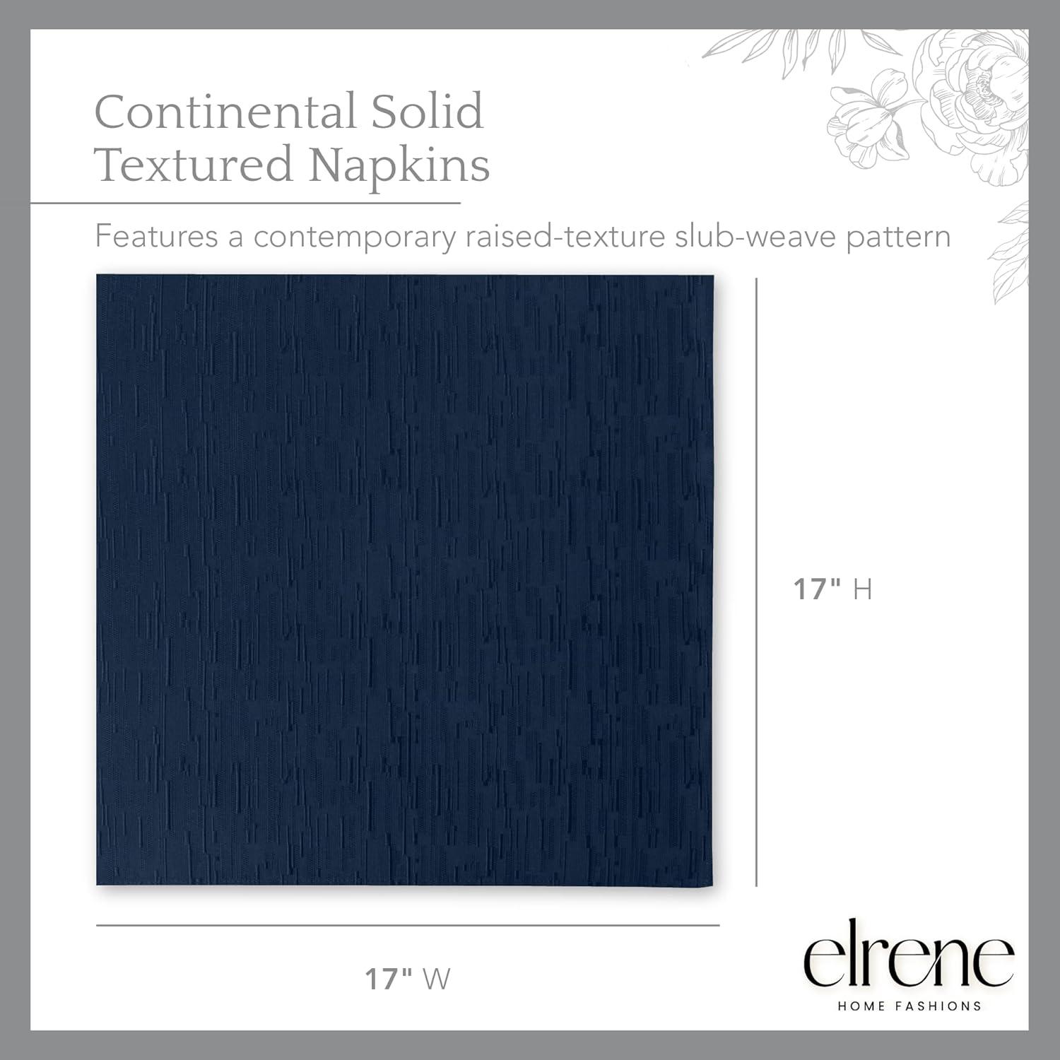 Elrene Continental Solid Texture Water and Stain Resistant Napkins, Set of 4 - 17" x 17" - Elrene Home Fashions