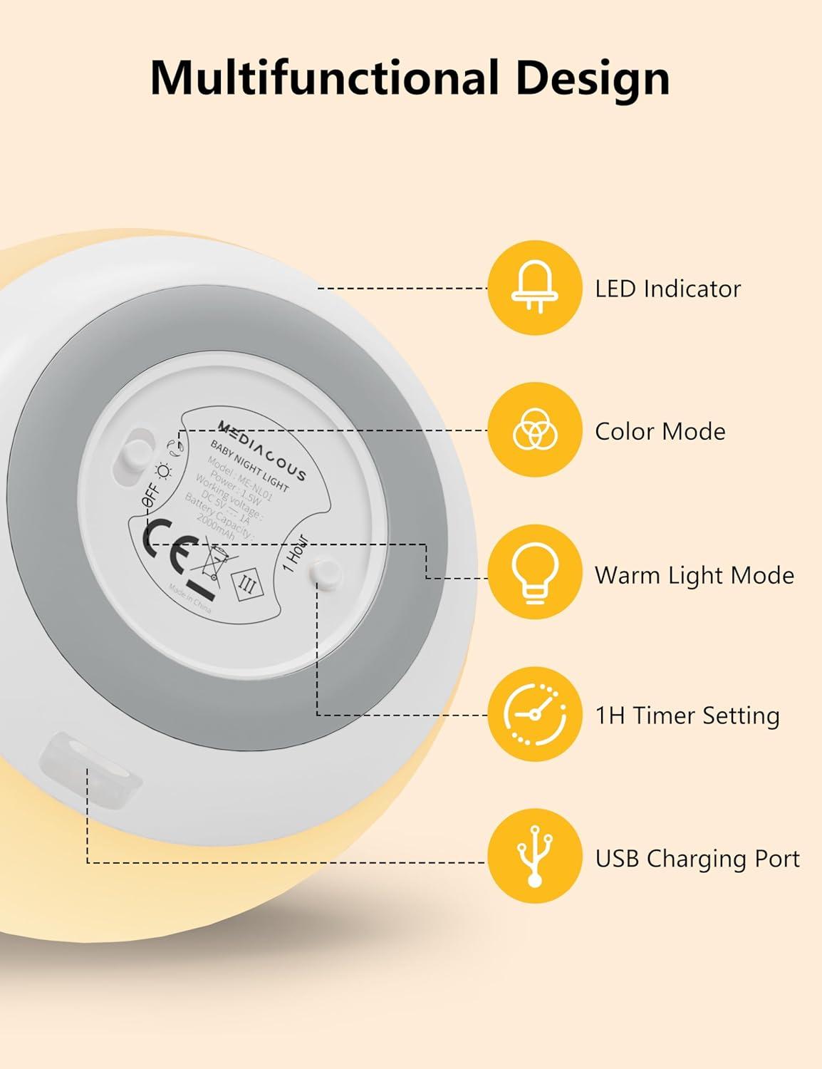 Egg-shaped Rechargeable LED Night Light with Timer