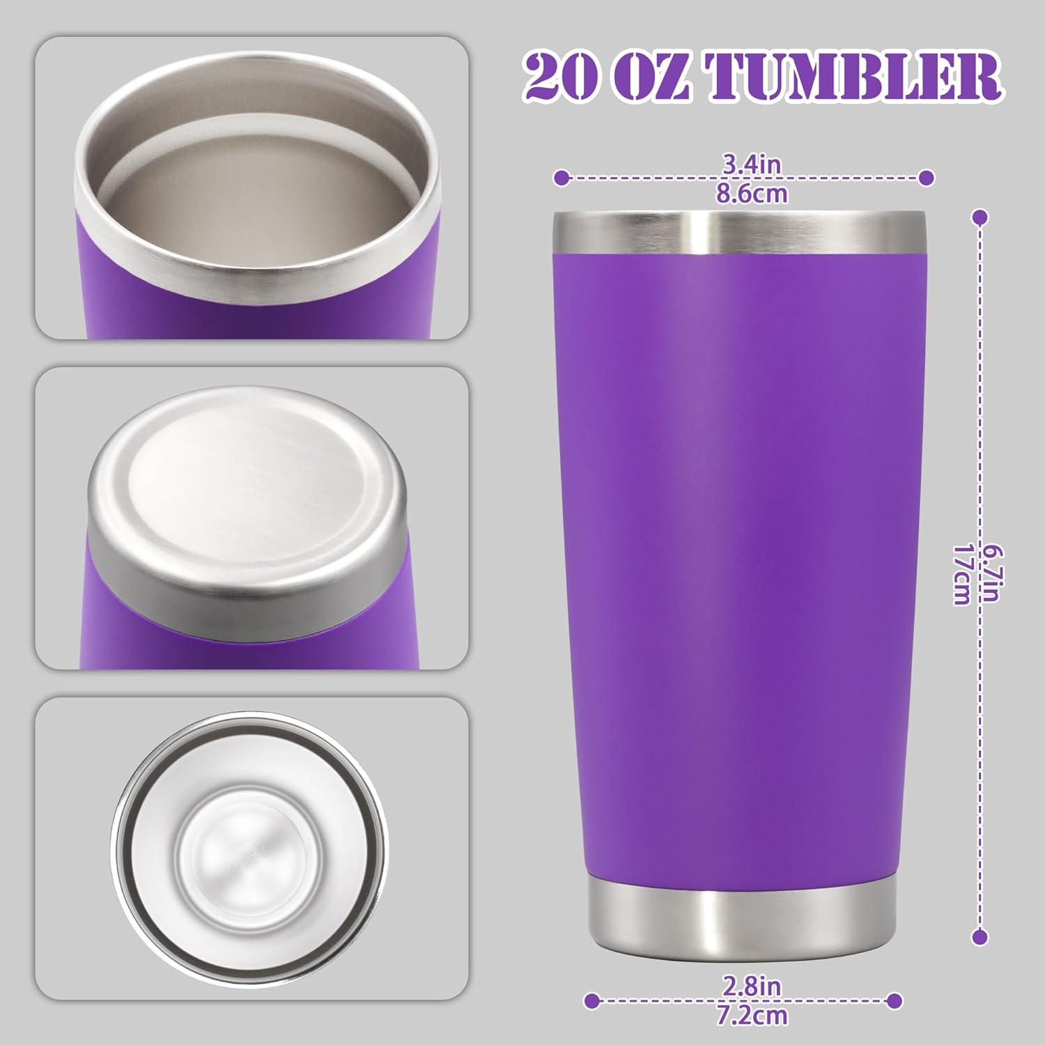 20oz Tumbler Bulk Stainless Steel Tumblers with Lid Vacuum Insulated Double Wall Travel Coffee Mug Powder Coated Tumbler Cup for Hot and Cold Drinks(Purple, 1 pack)