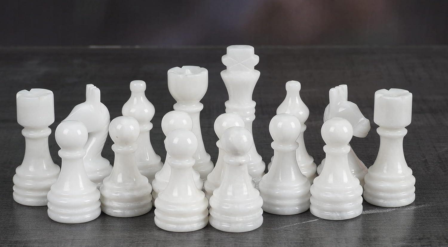 Handmade White and Green Marble Chess Figures Set