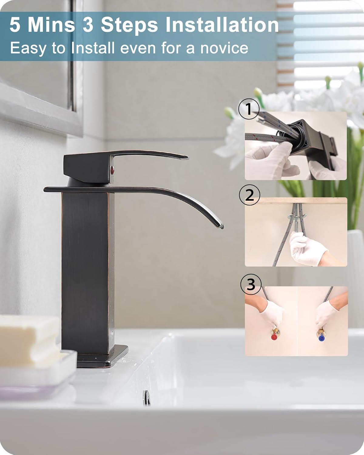 Oil Rubbed Bronze Single Handle Waterfall Bathroom Faucet