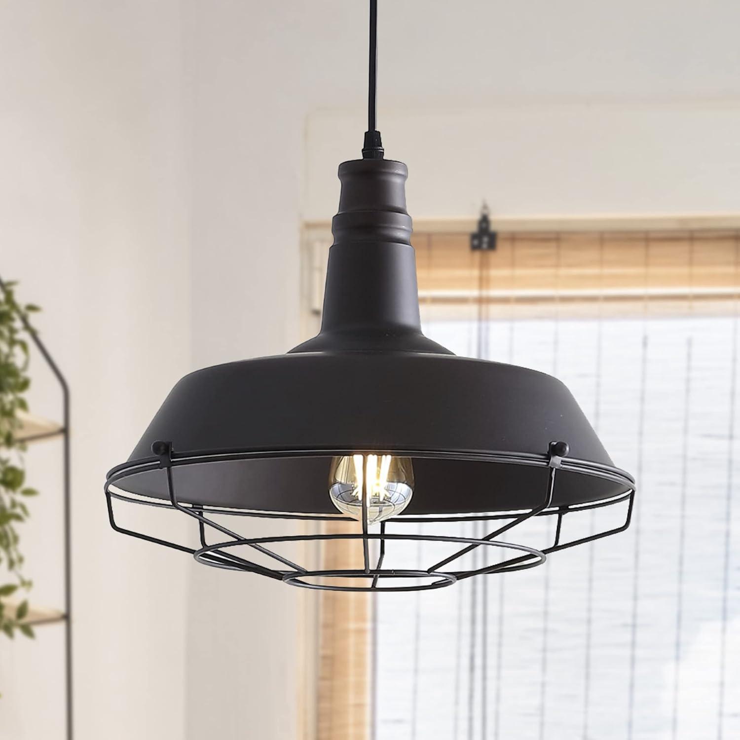 Farmhouse 14.25" Adjustable Industrial Metal LED Pendant, Oil Rubbed Bronze