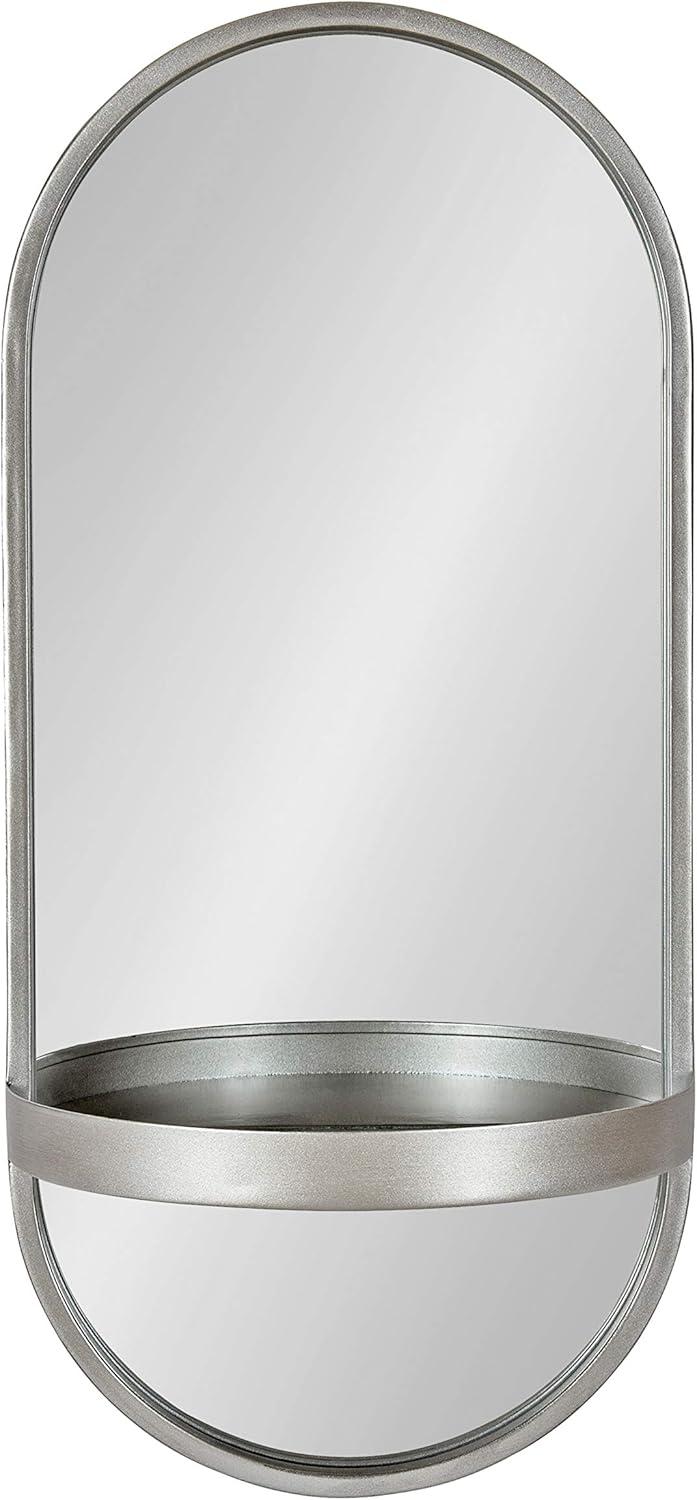 Estero 24"x11" Silver Metal Oval Wall Mirror with Functional Shelf