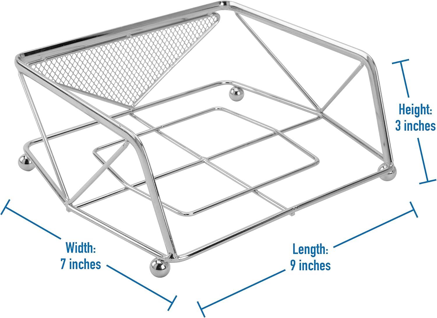 Chrome Geometric Steel Napkin Holder with Raised Base