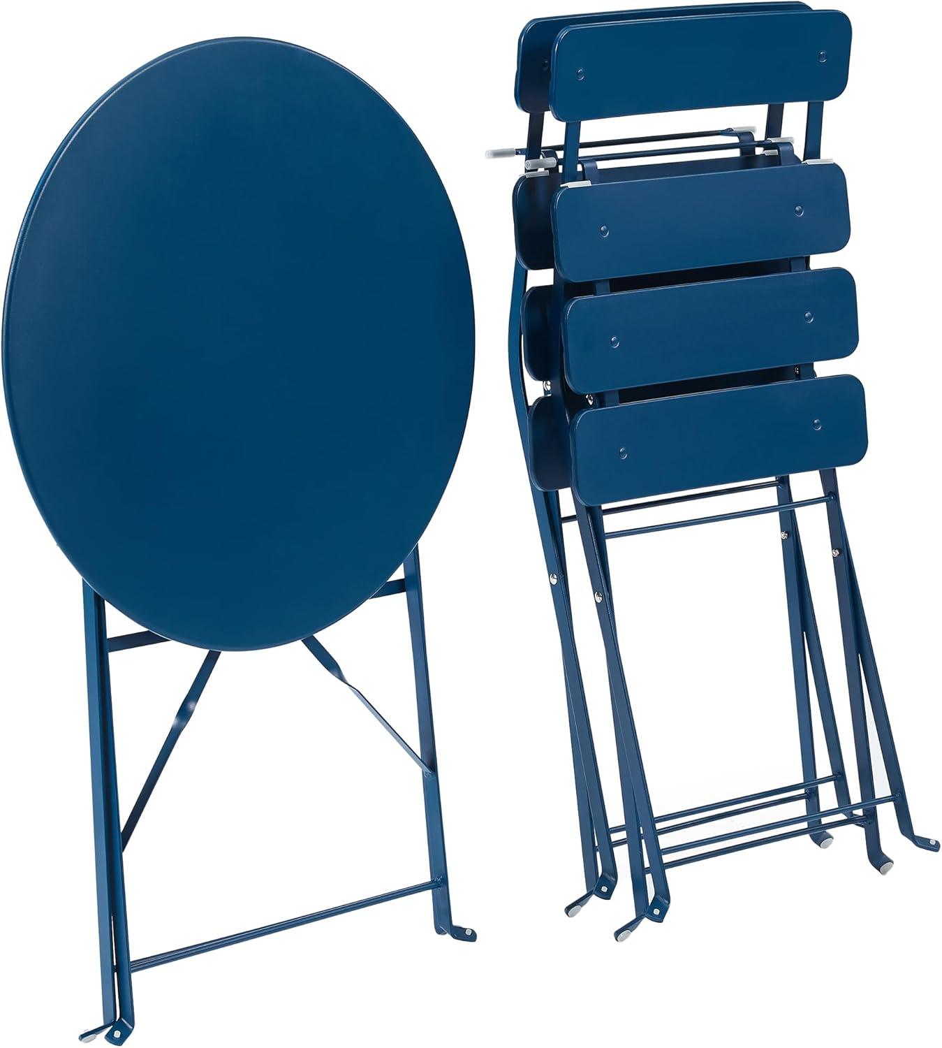 Navy Blue Steel 3-Piece Folding Bistro Set