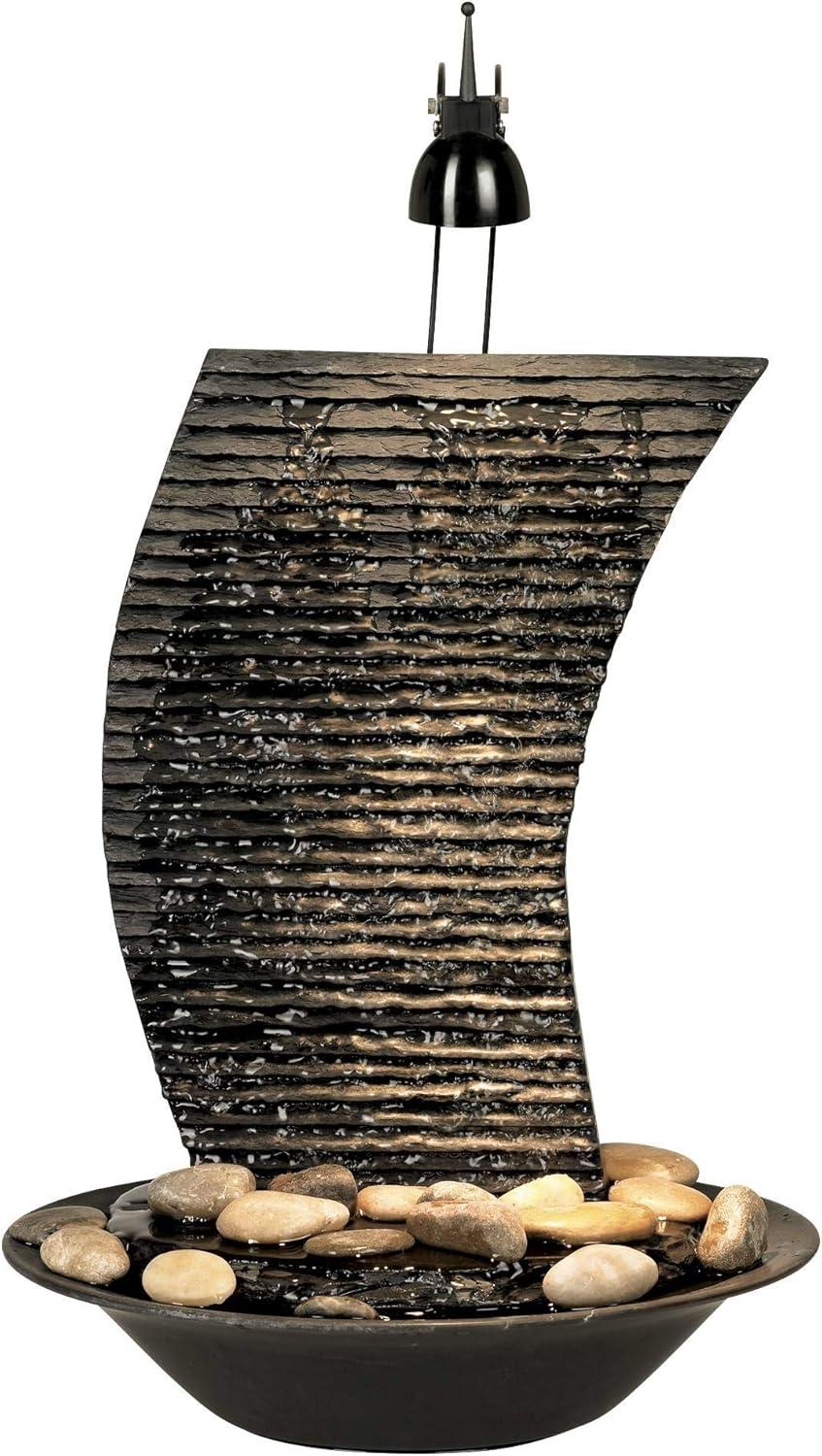 John Timberland Water Ripple Japanese Zen Waterfall Ripple Indoor Tabletop Fountain with Light 17 1/4" for Table Office Desk Home Bedroom Living Room