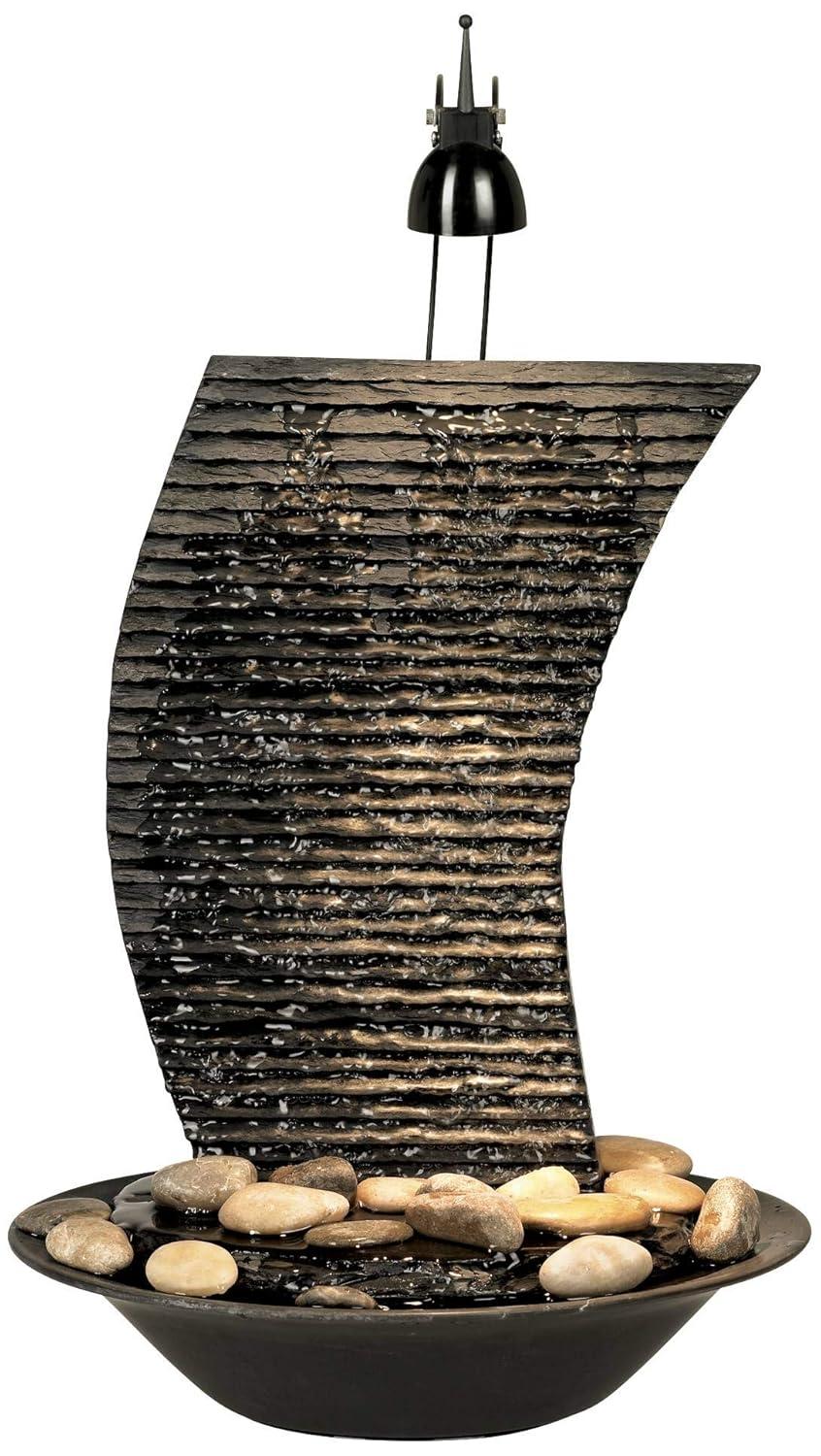 John Timberland Water Ripple Japanese Zen Waterfall Ripple Indoor Tabletop Fountain with Light 17 1/4" for Table Office Desk Home Bedroom Living Room