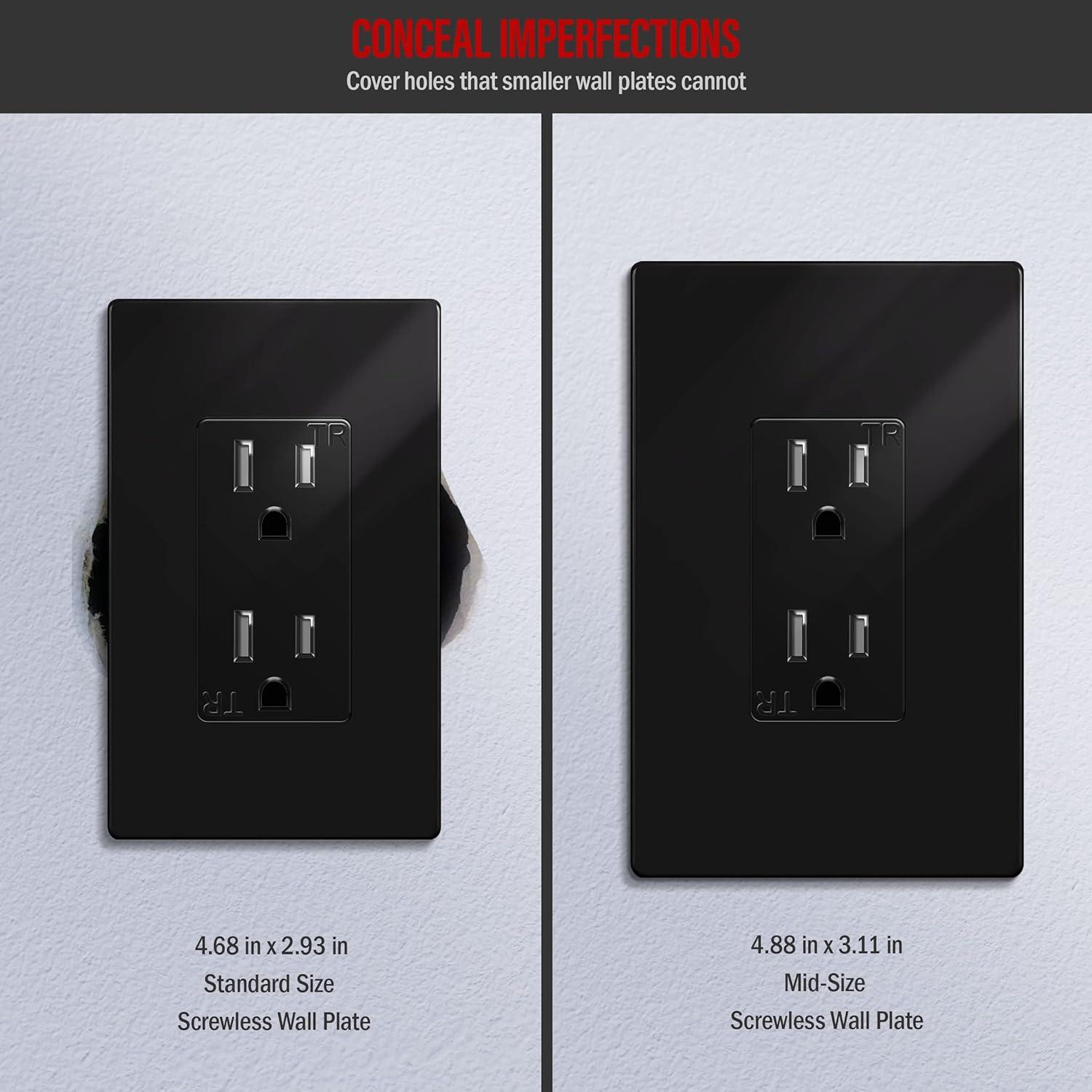 Black Medium Screwless Polycarbonate Wall Plate