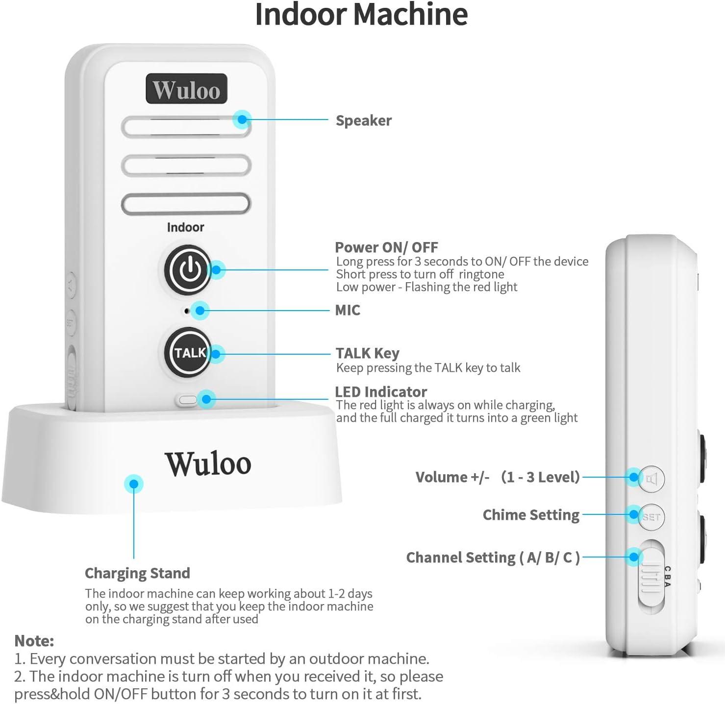 White Wireless Intercom Doorbell Chime with Rechargeable Battery