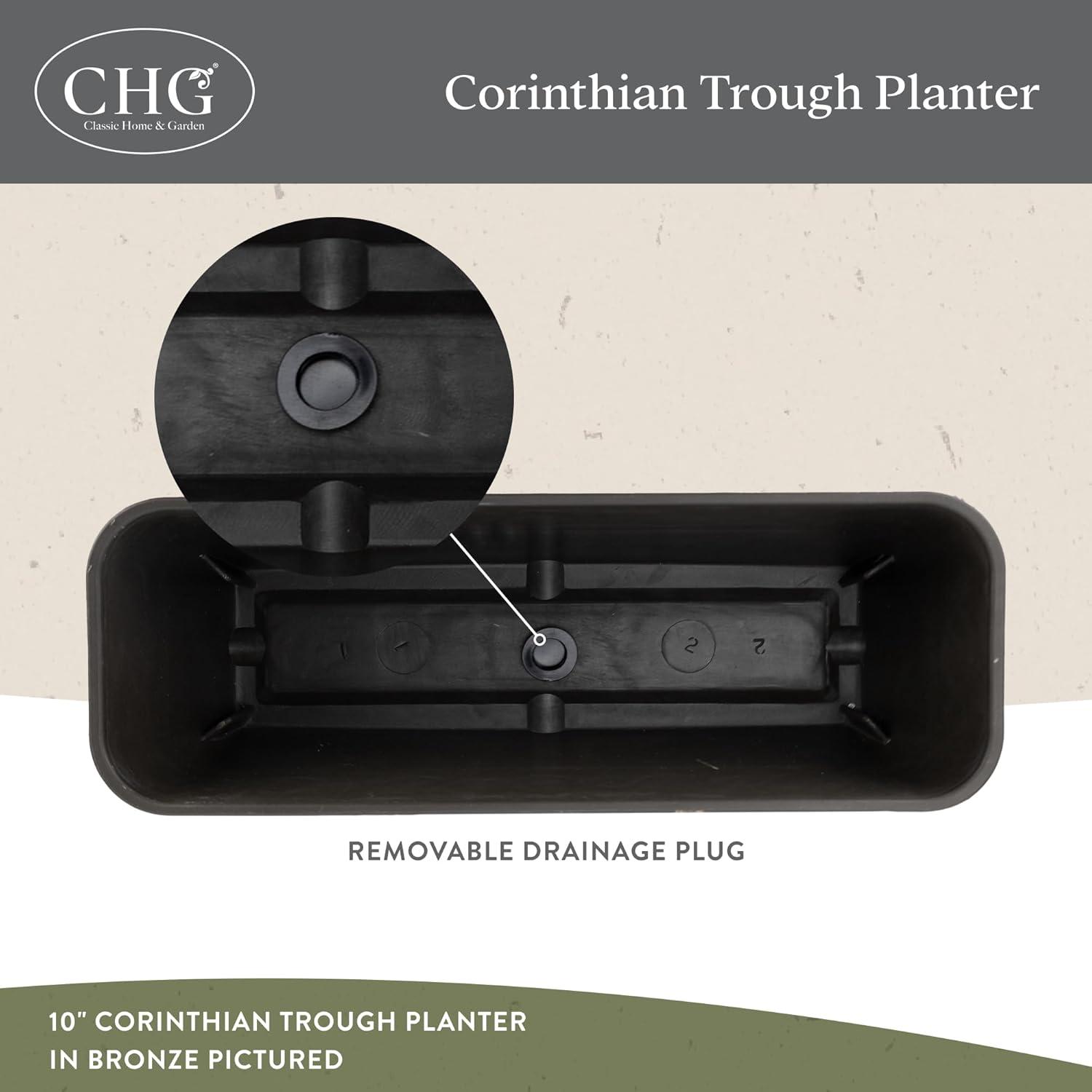 Classic Home and Garden Corinthian Rectangular Planter Box w/Drain Plug - Small Succulent Pots - Shallow Trough Planter for Indoor/Outdoor (10” Storm Gray, Pack of 3)