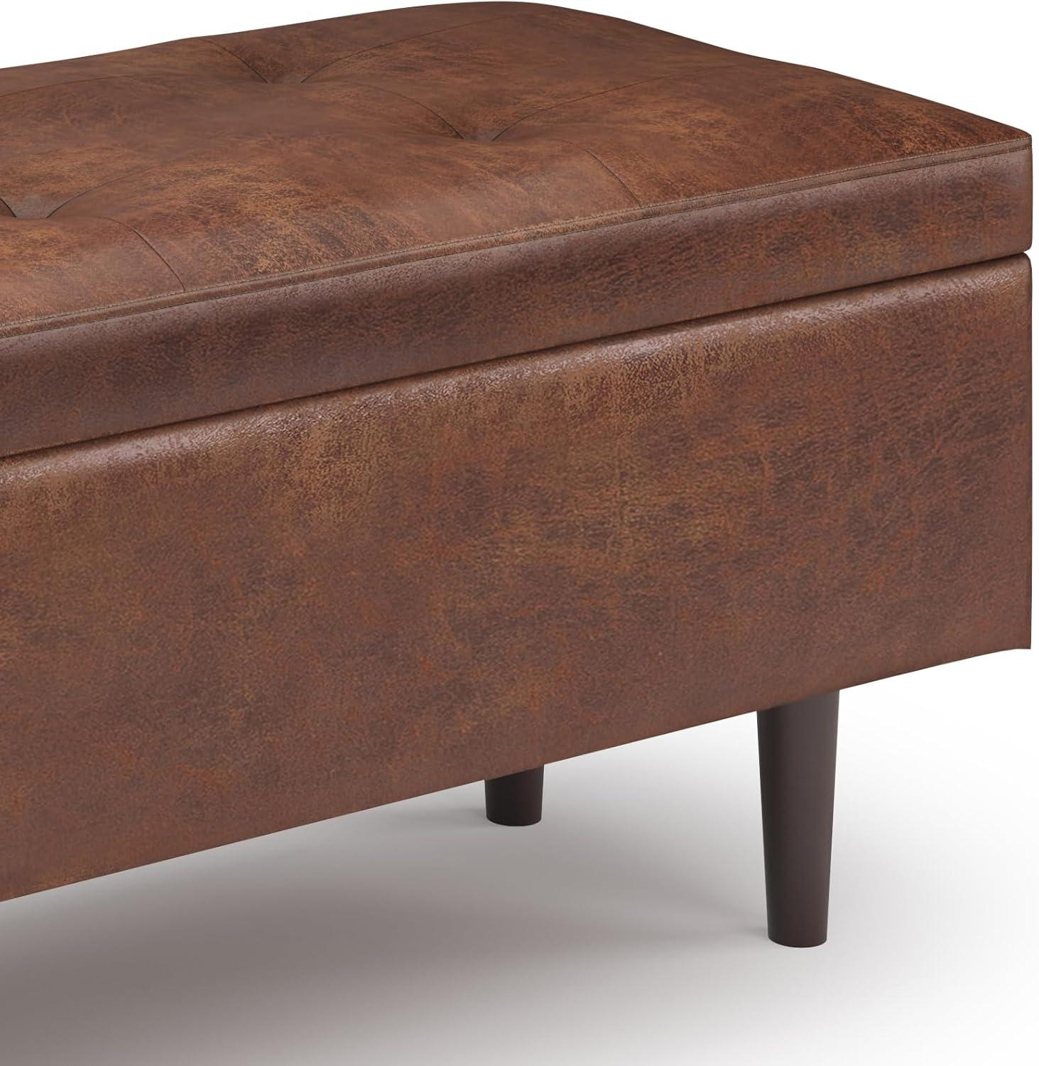 Shay 48" Saddle Brown Faux Leather Storage Ottoman